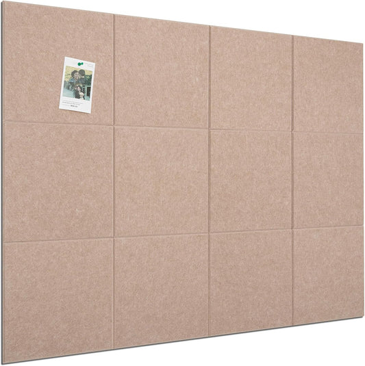 Large Cork Board for Office 48 x 36 in, Brown Bulletin Board, 12 Pack Felt Wall Tiles with Pushpins, Cork Boards for Wall Pin Board Tack Board Cork Boards