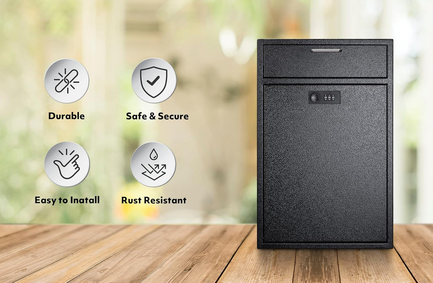 Wall Mounted Lock Box with Combination - 1.2mm Heavy Duty Steel Extra Large Mailbox - Theft Proof Mailbox for Night Key, Deposit, Money, Cash, Paperwork (11'' x 4.75'' x 15.75'')