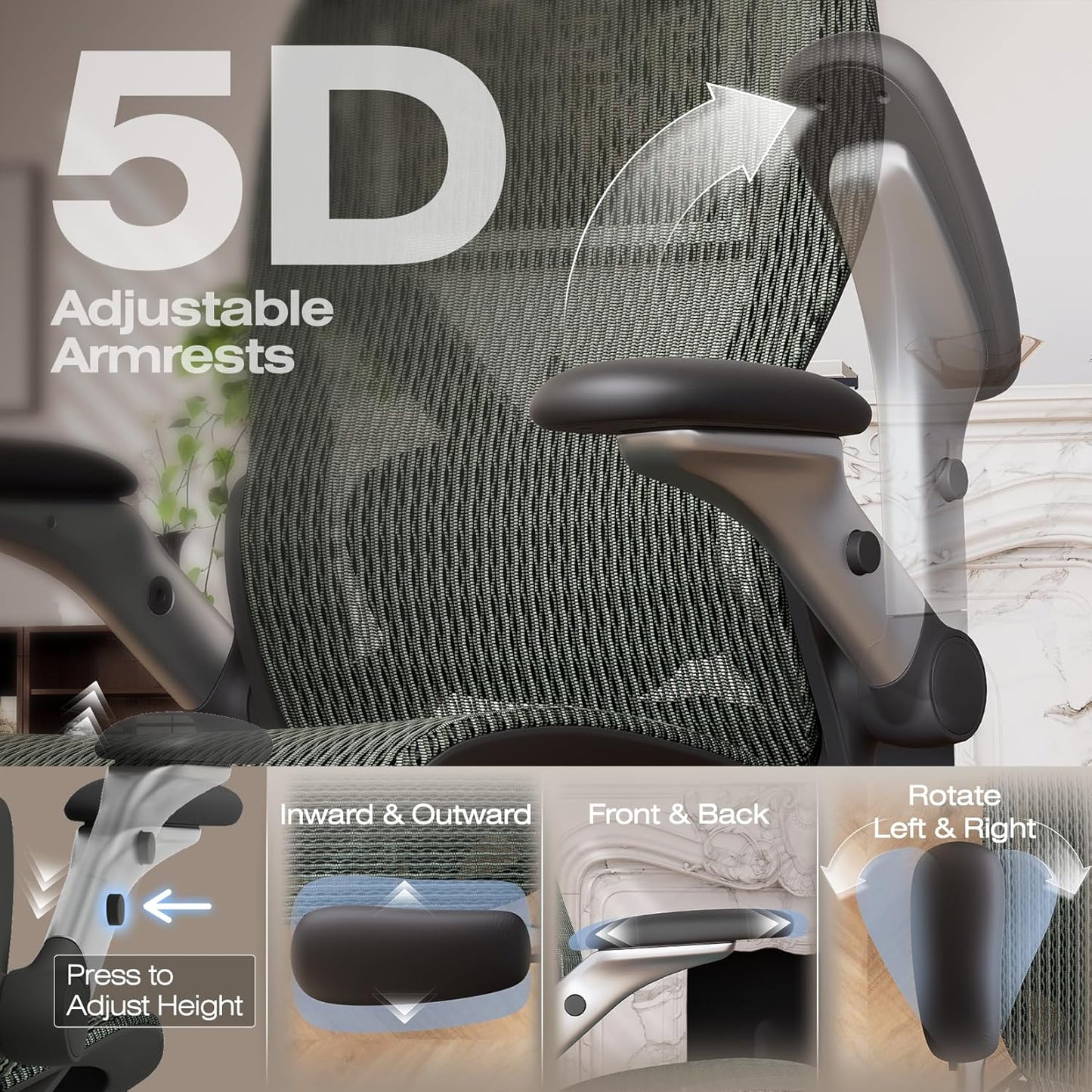 ELABEST X100 Ergonomic Office Chair with Footrest, Big and Tall Home Desk Chair with 5D Flip-Up Arms, Adjustable 6D Lumbar Support,High Back Rolling Computer Chair, Swivel Mesh Chairs (Forest Ranger)