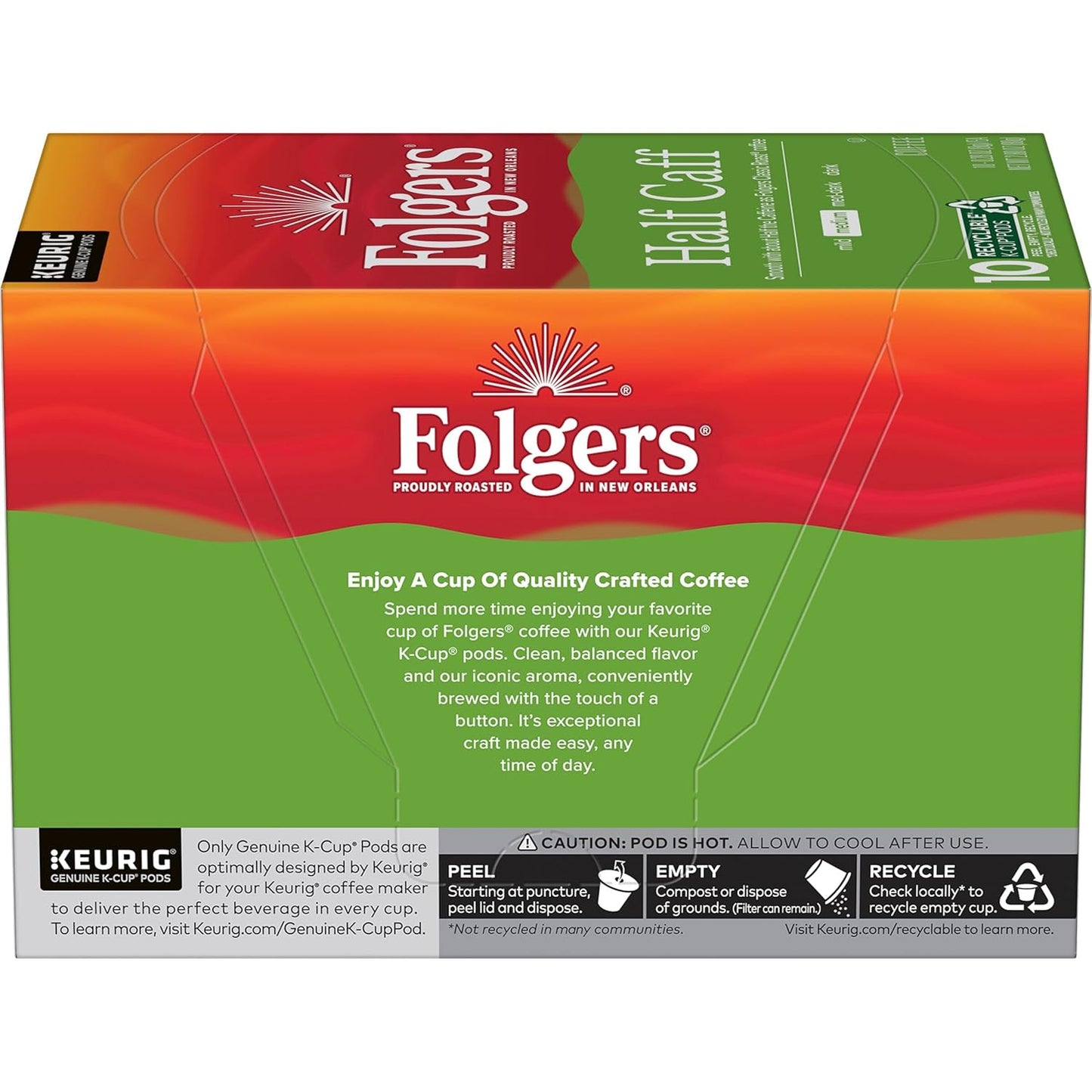 Folgers Half Caff Coffee, Medium Roast, Keurig K-Cup Pods, 10 Count (Pack of 6)