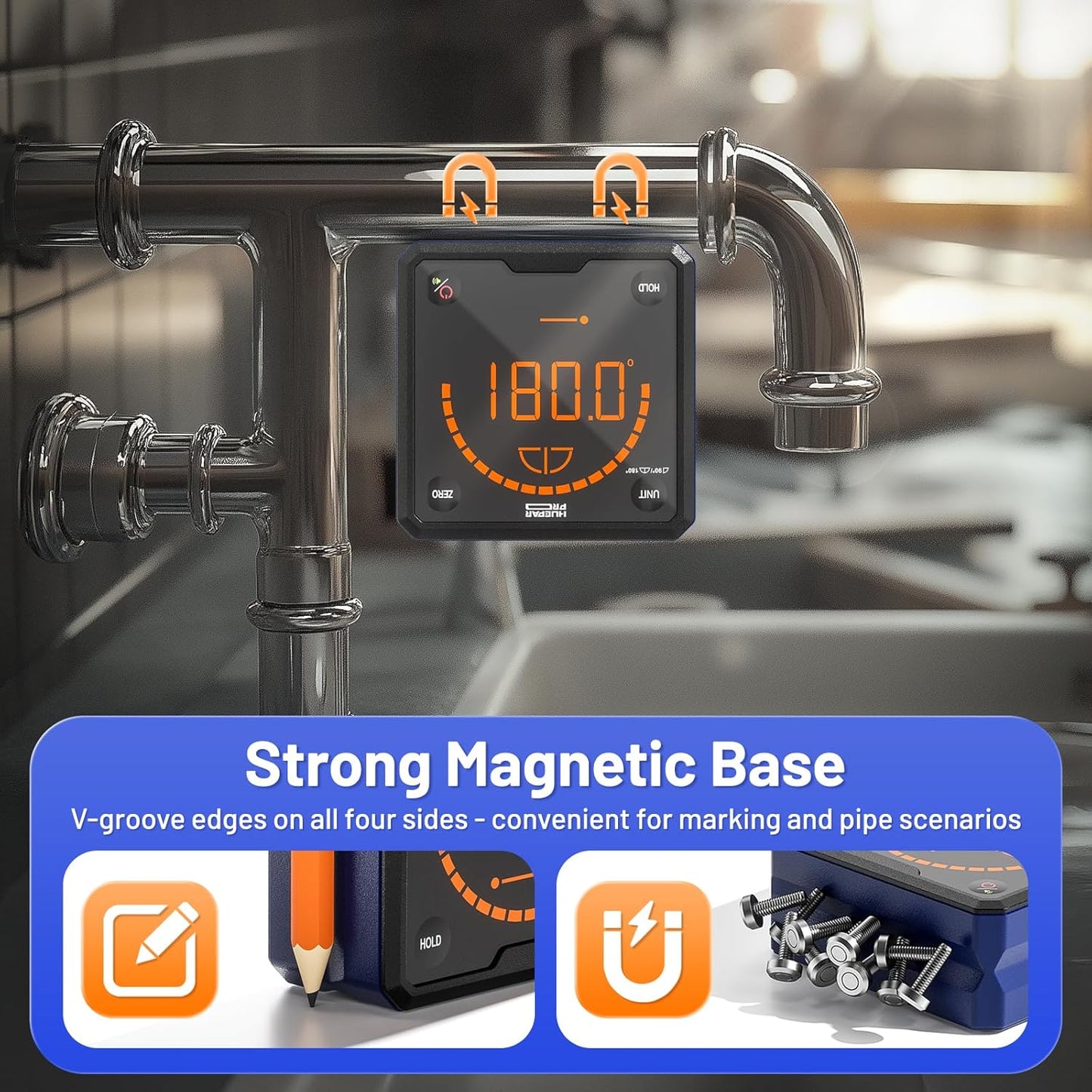 HueparPro Digital Angle Gauge Angle Finder Level with V-Groove Magnetic Base&Backlit LCD Angle Ruler Electronic Table Saw Bevel Gauge Protractor Inclinometer for Construction, Woodworking, Machinery