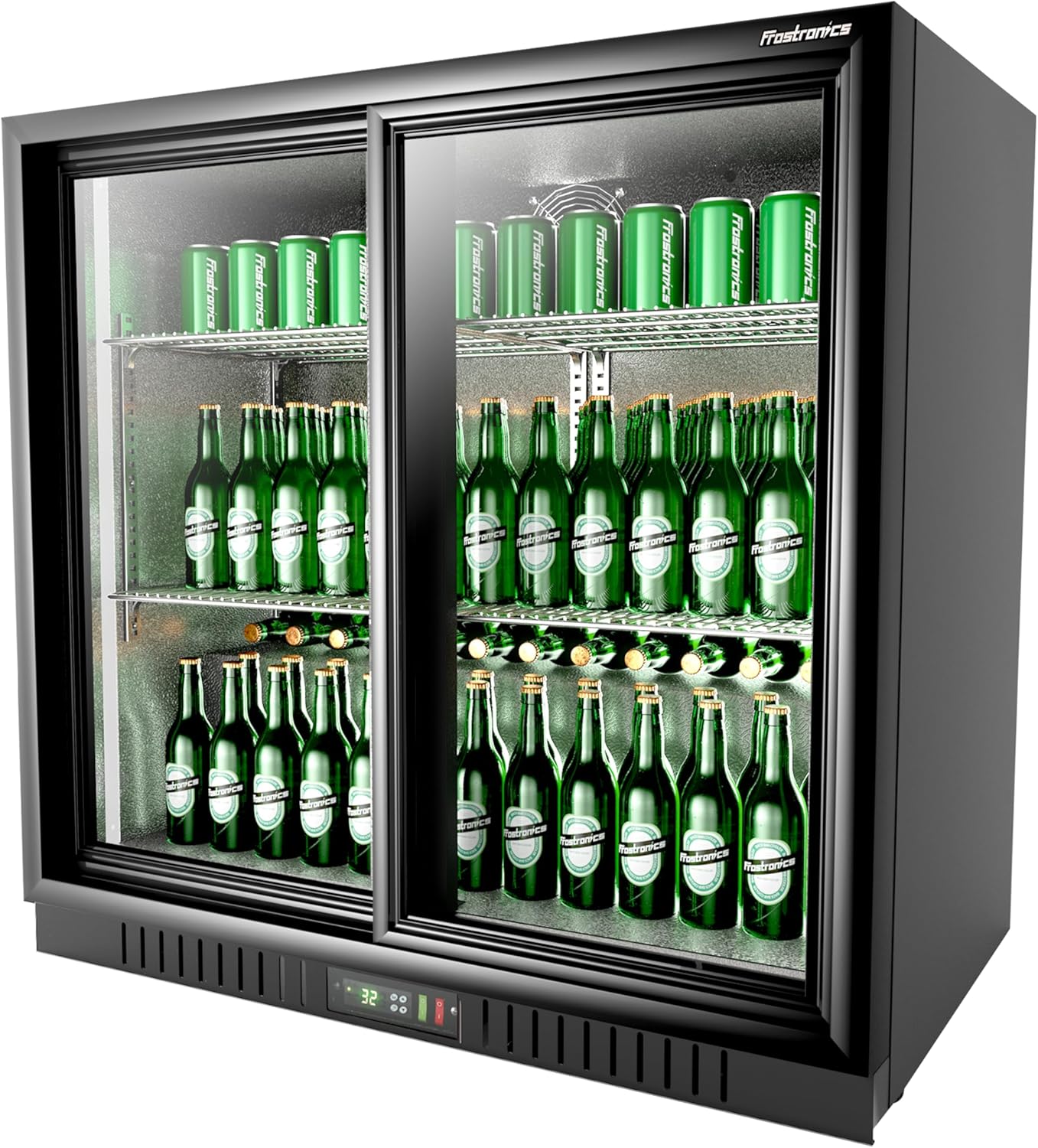 36 Inch 228 Cans Double Door Back Bar Beverage Cooler, 6.5 cu. ft. Under Counter Glass Bar Fridge With Sliding Door, Lockable, 32-50F Display Refrigerator, ETL & NSF7 Certified