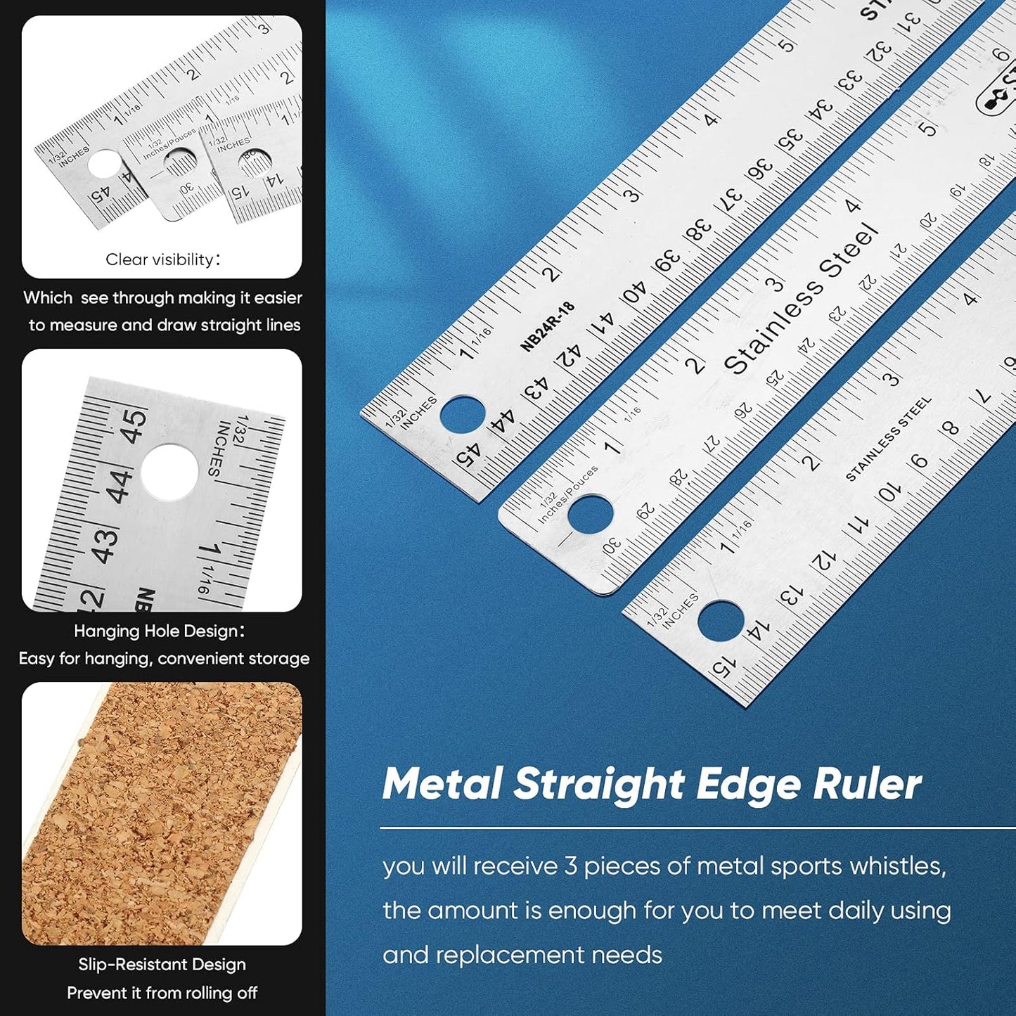 Frienda 2 Pcs Metal Ruler Cork Backed 6 Inch and 12 Inch Stainless Steel Rulers with Cork Backing Non Slip Straight Edge Measure Ruler for Student Graduation Back School Supply
