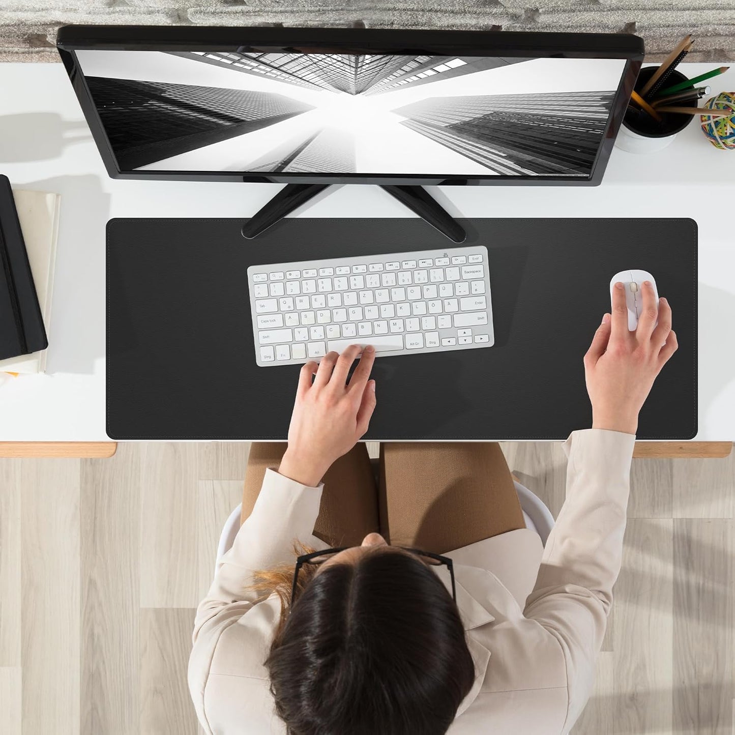 Non-Slip Desk Pad, Waterproof PU Leather Protector, Easy Clean Laptop Mat for Work/Home/Decor (Black 31.5" x 12")