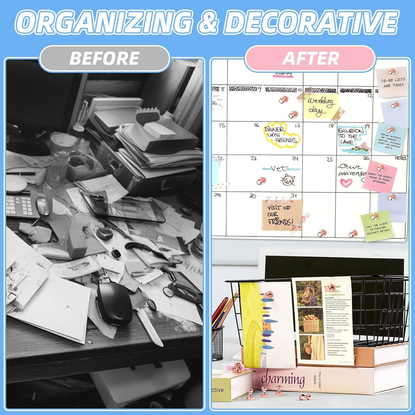 VNDUEEY 20 Pcs Rose Gold Strong Refrigerator Magnets, Ideal for Office, Classroom, Whiteboard, Fridge Magnets