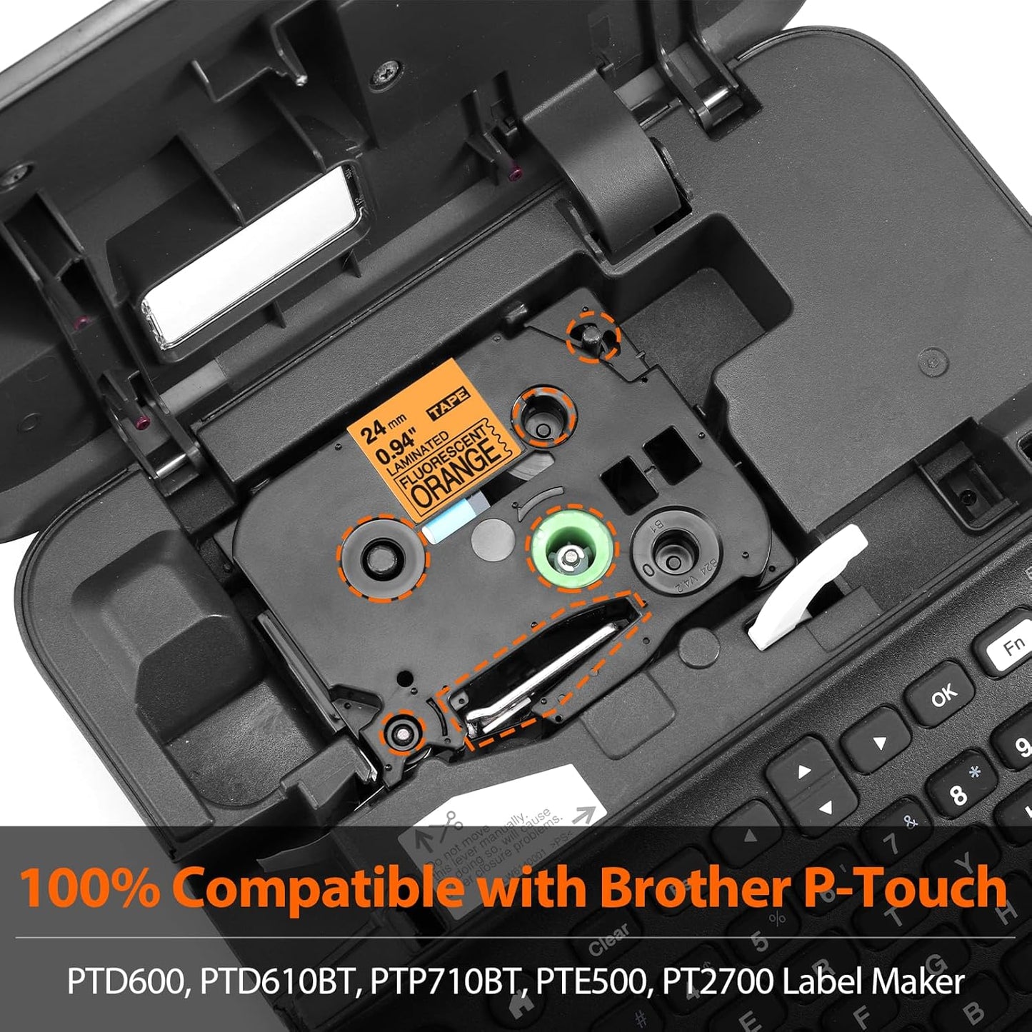 Label KINGDOM 1 Inch Replacement for Orange 24mm 0.94 Label Tape TZe-B51 TZB51 Laminated Tape for Brother Ptouch PT-P700 PT-P750W Label Maker, Black on Fluorescent Orange, 3-Pack