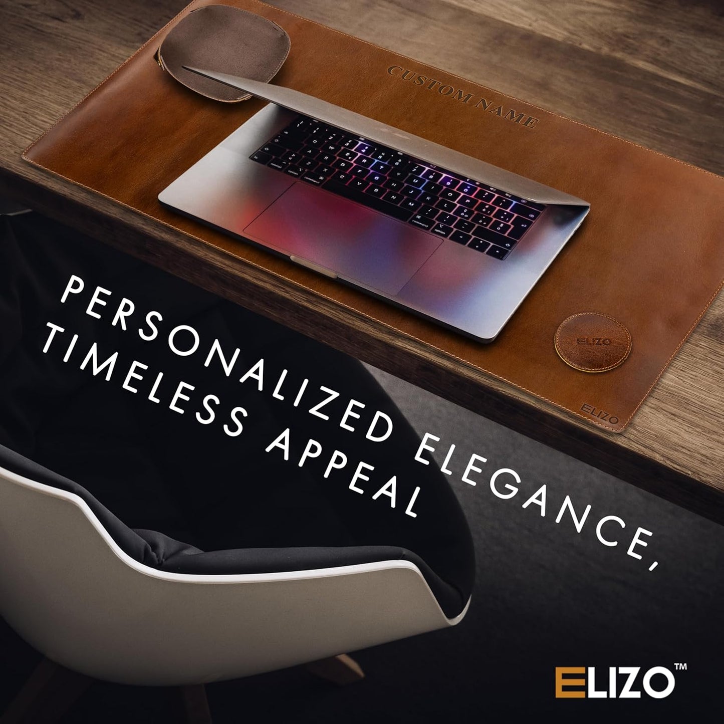 ELIZO Personalized Custom Desk Pad Set Real Leather Desk Mat Mouse Pad Unique Gifts for Him Her Leather Gifts for Men Women Engraved Embossed Monogrammed Corporate Gifts