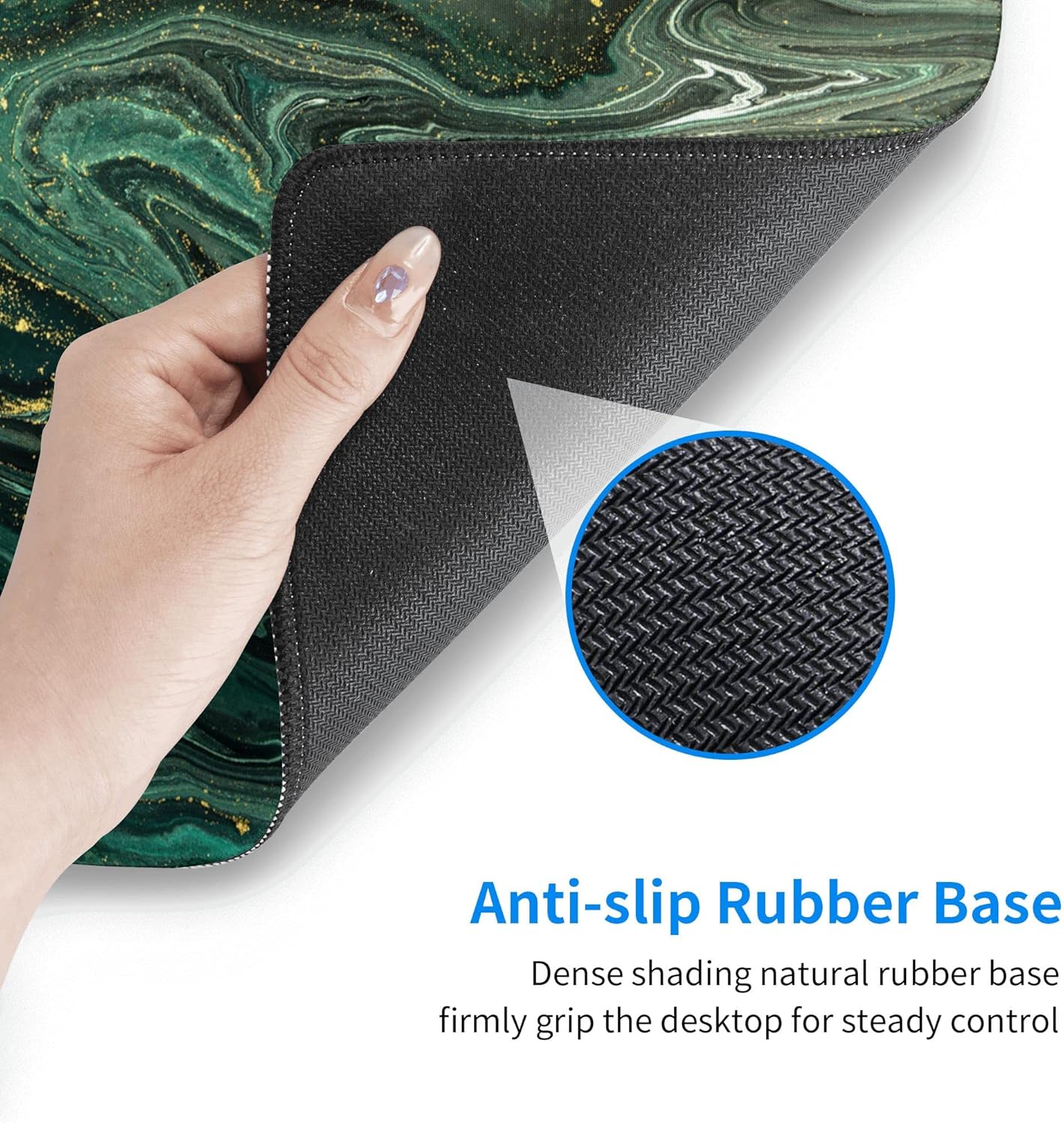 Desk Mat,Green Gold Liquid Marble Extended Gaming Mouse Pad for Office Work & Game,Computer Keyboard Mouse Mat Desk Non-Slip Rubber Base Large Mousepad with Stitched Edges, 31.5x15.7inch