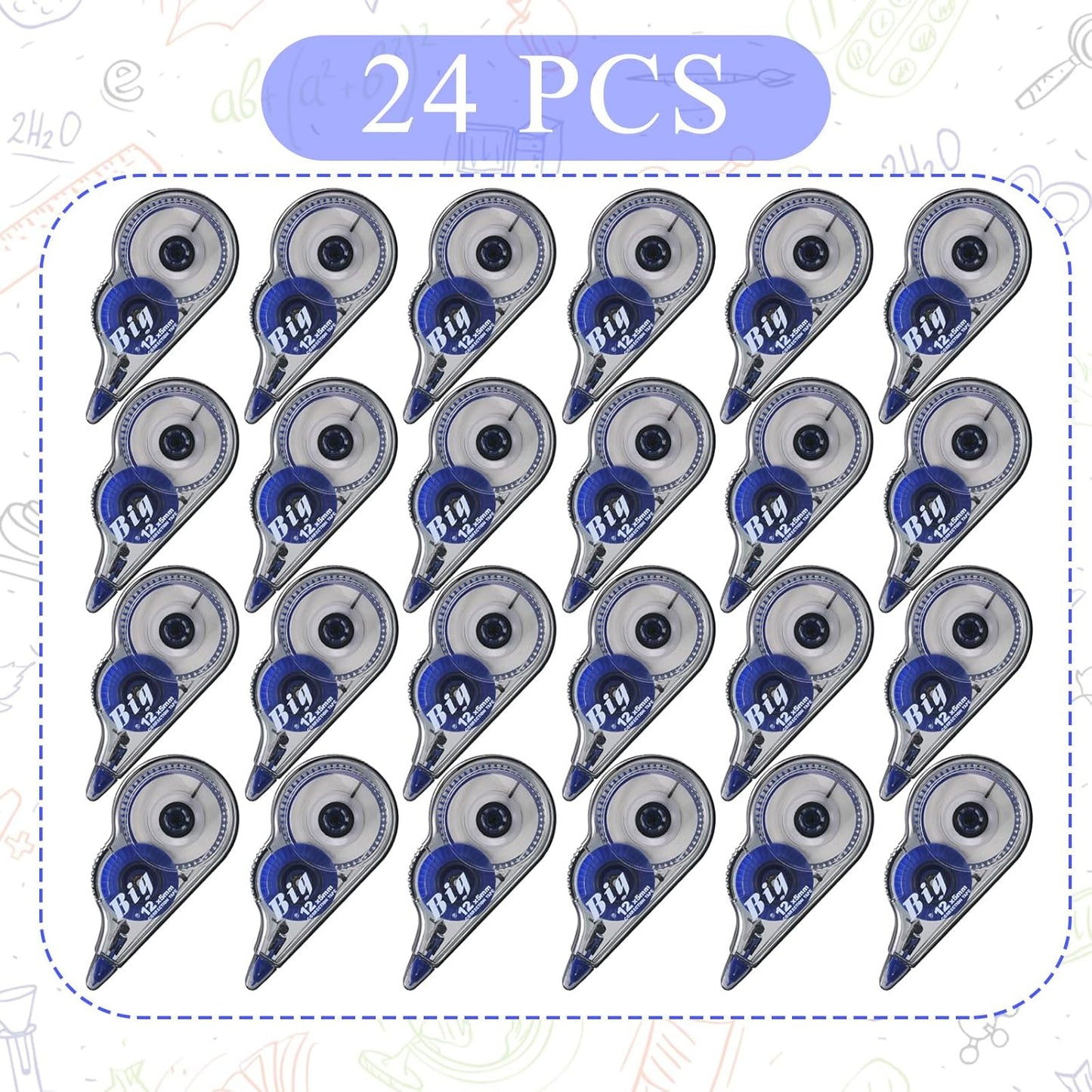 Chivao 24 Pack White Correction Tape, Classroom Correction Tape Wipe out Easy to Use Applicator Translucent Dispenser Shows for School Office Note Journal, 0.2 Inch x 39.4 Feet