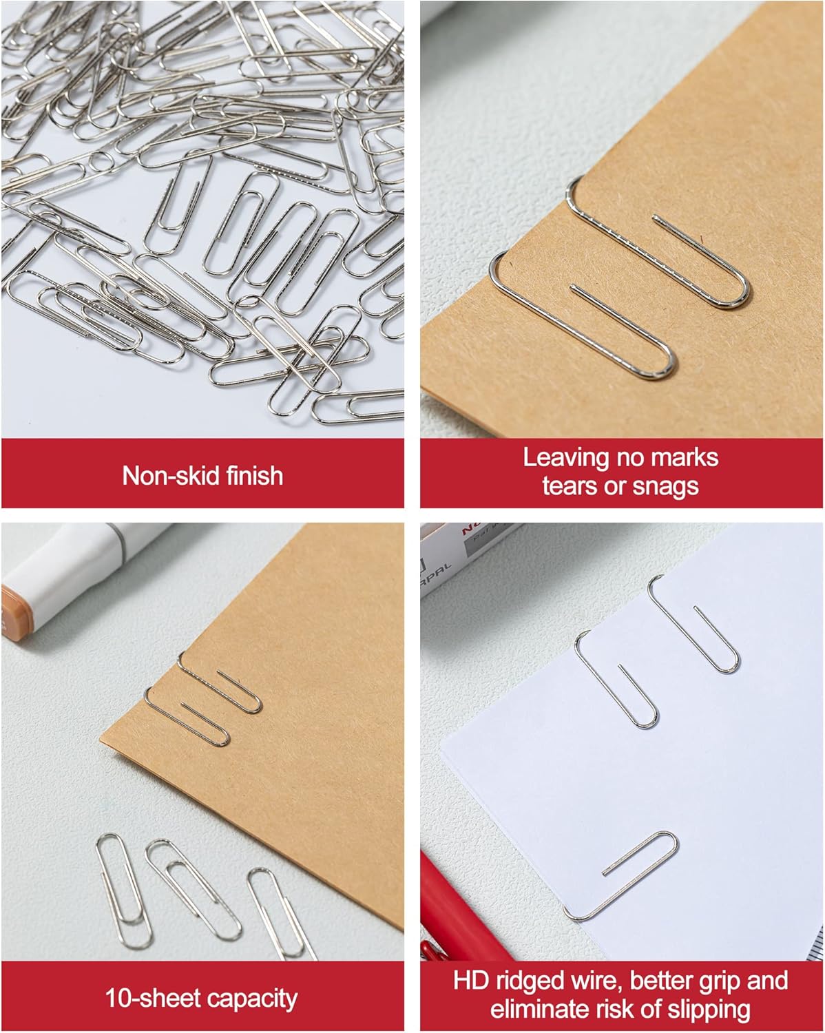 PAPERPAL Paperclips for Office School & Personal Use, #1 Nonskid Paper Clip (1-2/7"), 2000 Medium Paper Clips (20 Boxes of 100 Each), Silver