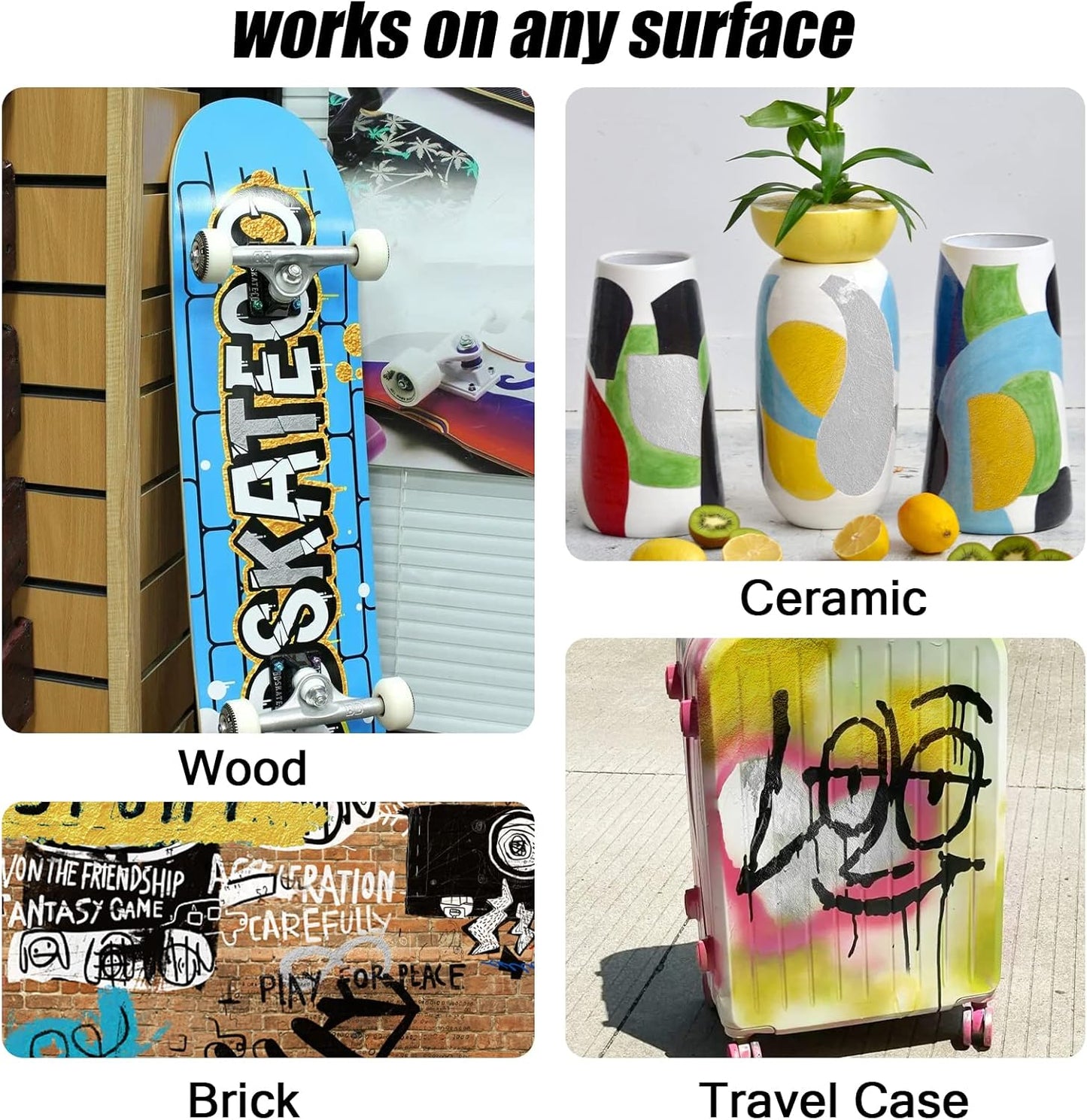 Paint Markers White/Black/Gold/Silver, 4Pcs Jumbo Acrylic Paint Markers Fat Wide Nibs 15mm, Acrylic Paint Pens for Stone, Metal, Wood, Glass, Canvas, Posters Supplies