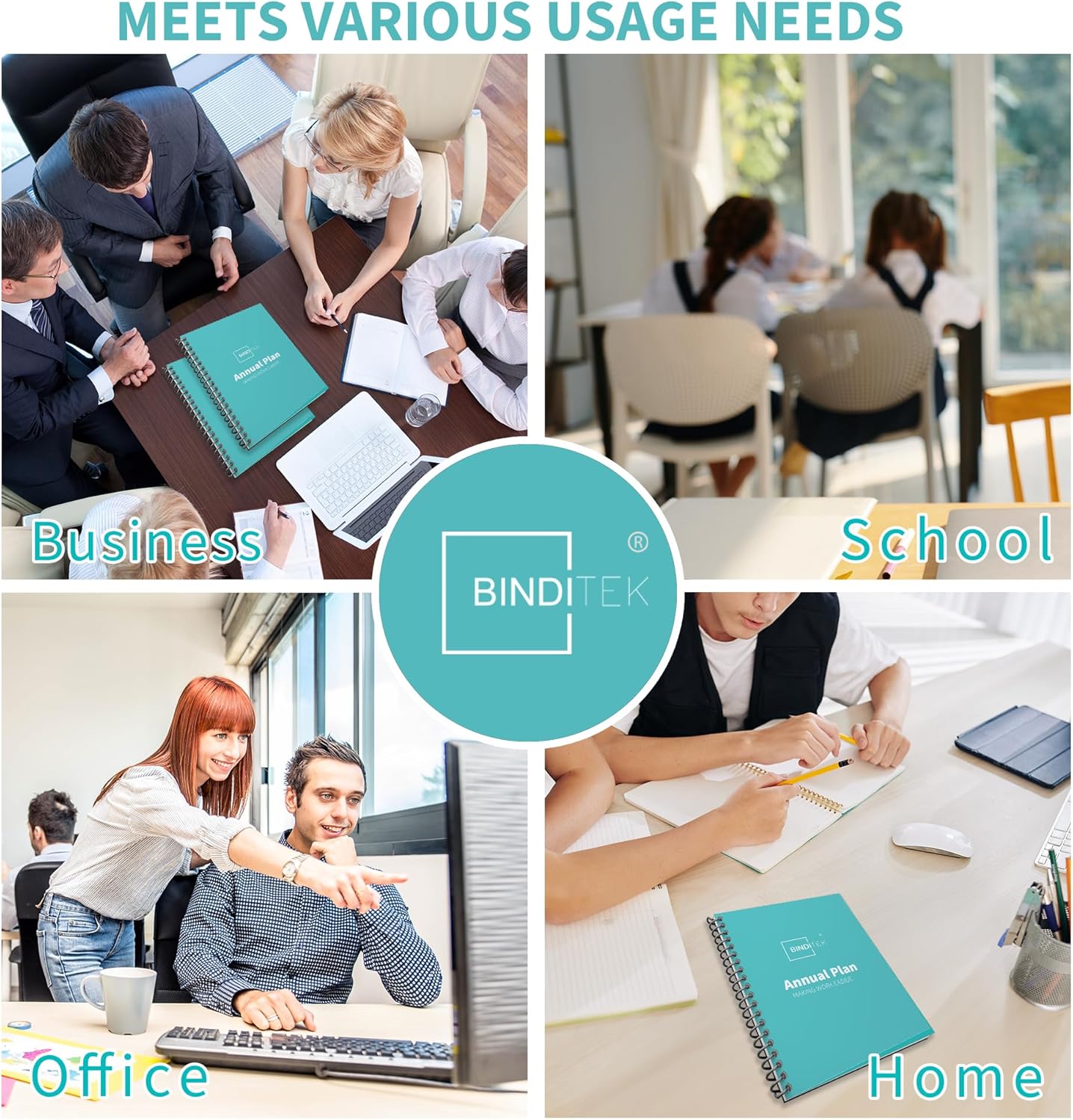 Binditek 100 Pack Plastic Spiral Binding Coils, Multi Size (6mm, 8mm, 10mm, 12mm) (1/4", 5/16", 3/8", 1/2"), 4:1 Pitch, Black, for Students and Coworkers