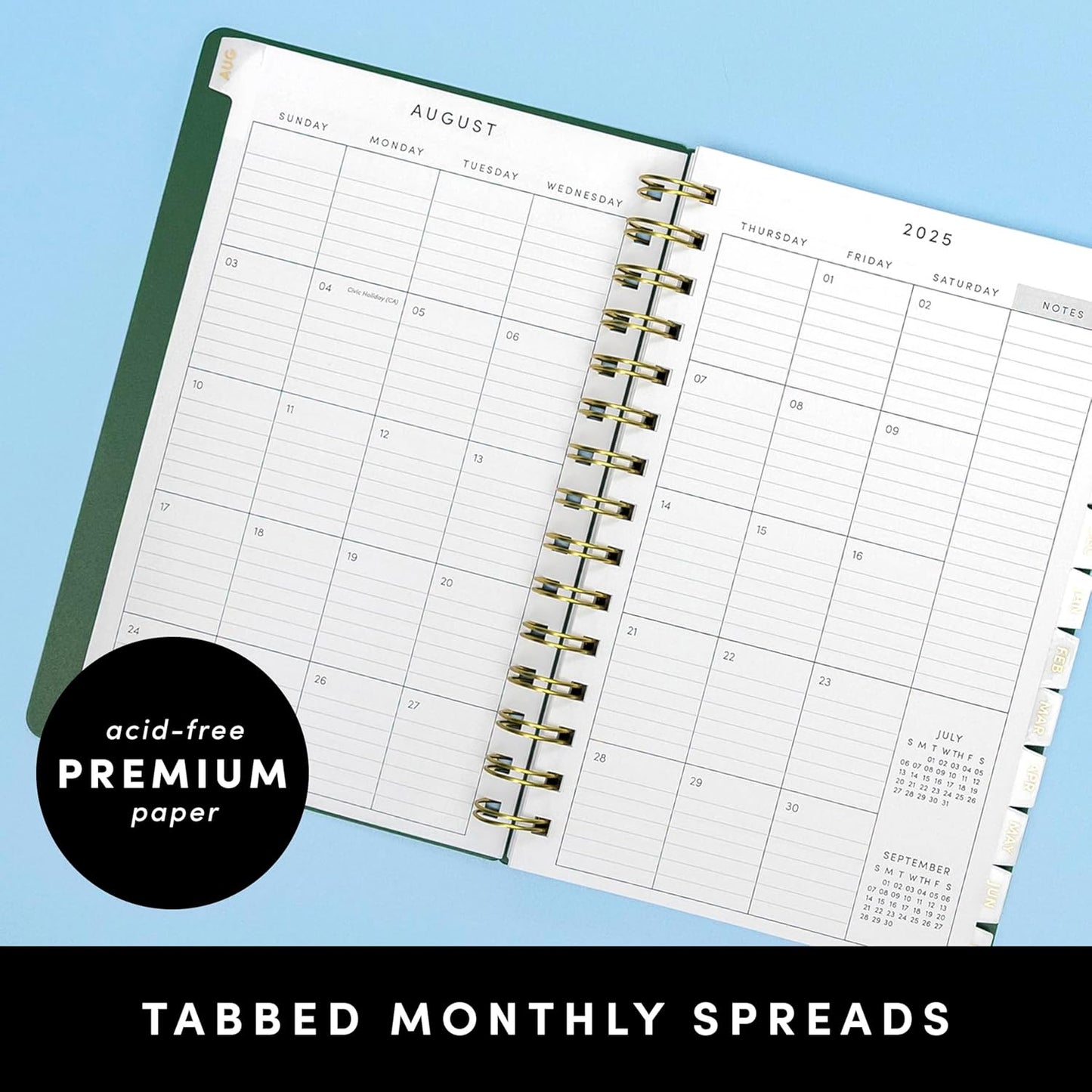 PAPERAGE 17 Month Academic Planner 2025-2026, Weekly & Monthly Spreads, August 2025 - December 2026, Small (5 in x 8 in), Dark Green