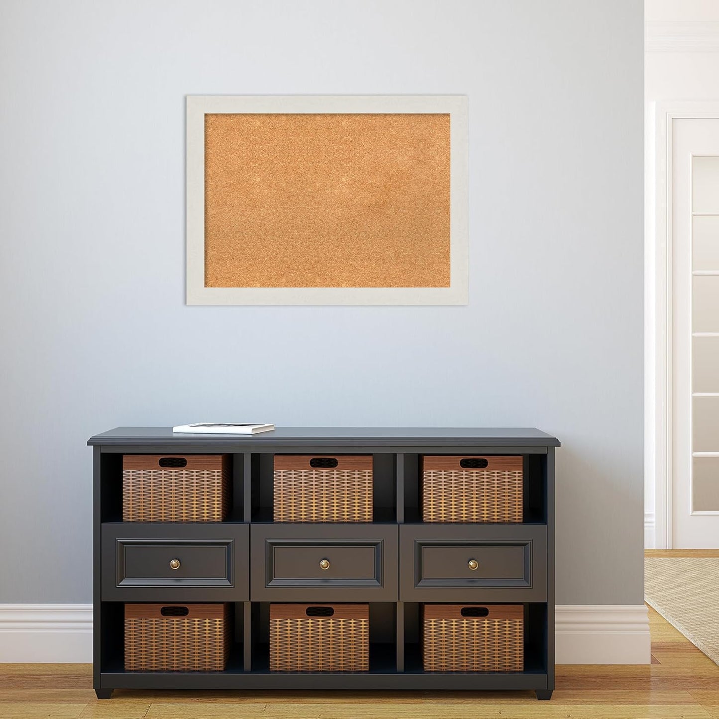 Amanti Art Natural Cork Board for Wall, 23x31 Vision Board with White Frame, Medium Corkboard Office Decor for Home Organization, Country Rustic Corkboard Pinboard to Display Items for Home