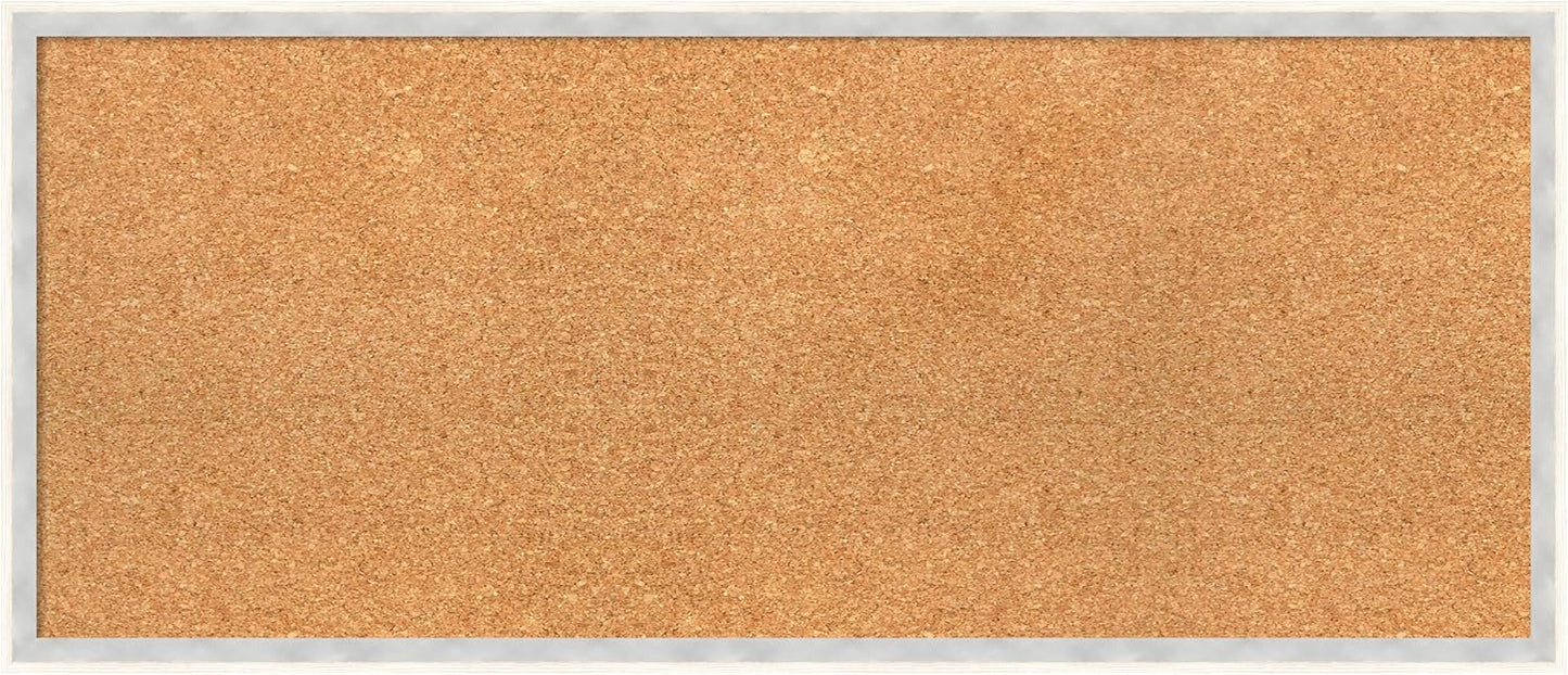 Amanti Art Natural Cork Board for Wall, 15x35 Vision Board with White Frame, Medium Corkboard Office Decor for Home Organization, Modern Corkboard Pinboard to Display Items for Home Organization in
