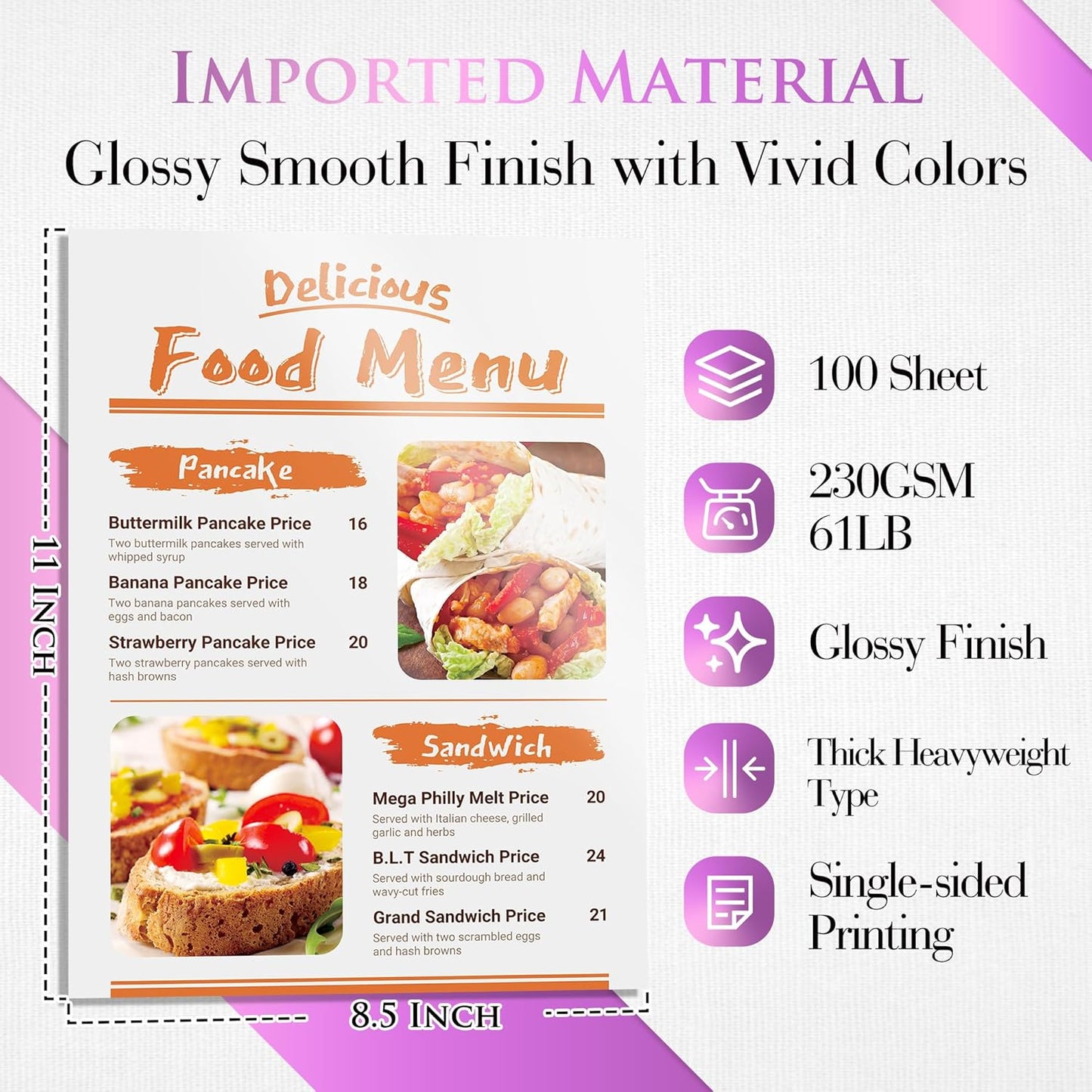 A-SUB Heavyweight Glossy Photo Paper 8.5 x 11 Inch 61lb 230GSM Thick Photo Printer Paper for DIY Cards Calendars for Inkjet Printers 100 Sheets