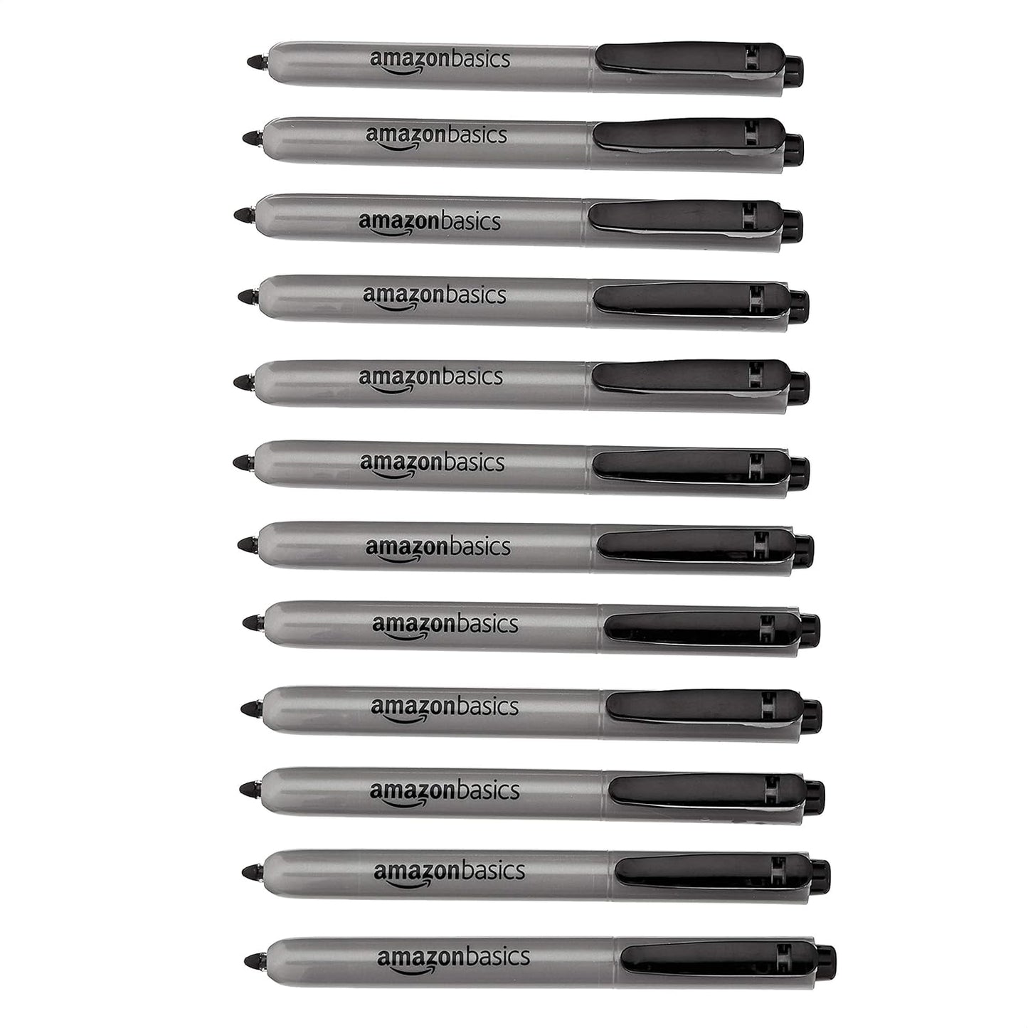 Amazon Basics Retractable Permanent Markers, Versatile Art Supplies for Home, School, and Office Use, 12 Count, Black