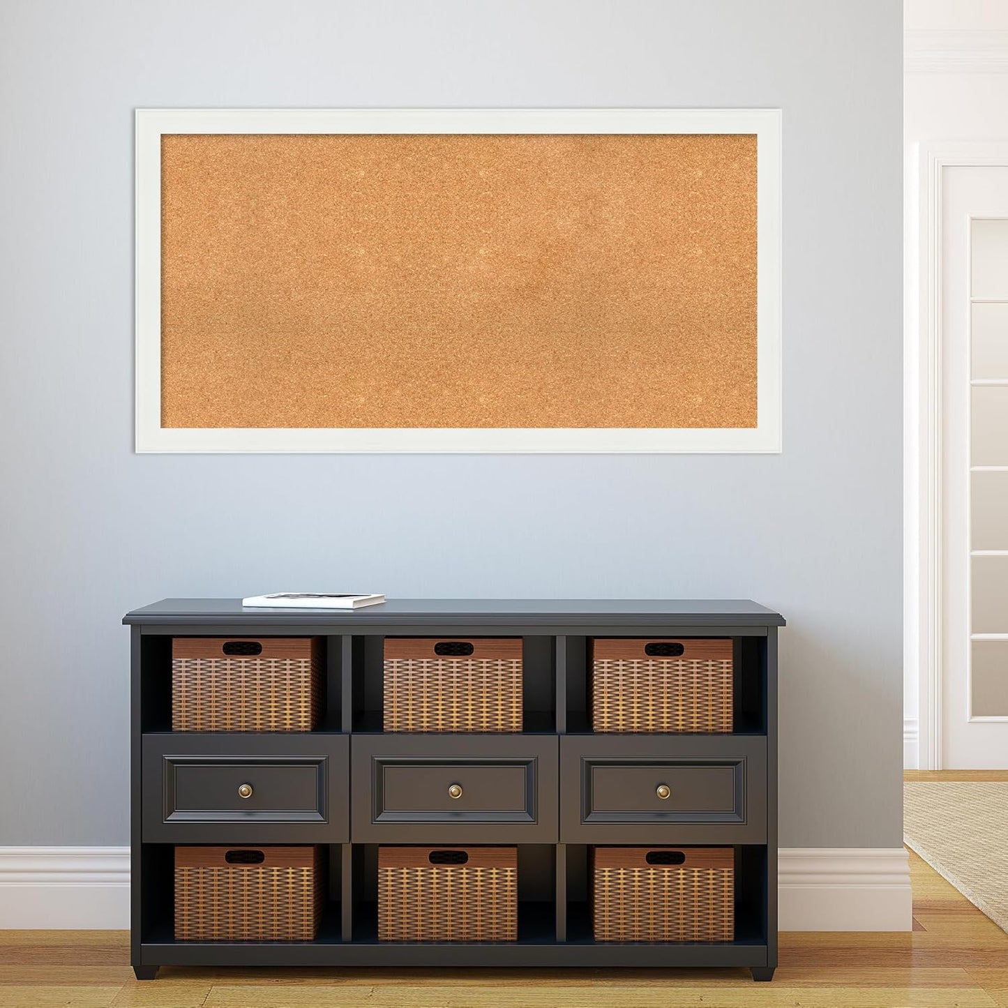 Amanti Art Natural Cork Board for Wall, 27x51 Vision Board with White Frame, Oversize Corkboard Office Decor for Home Organization, Casual Corkboard Pinboard to Display Items for Home Organization in