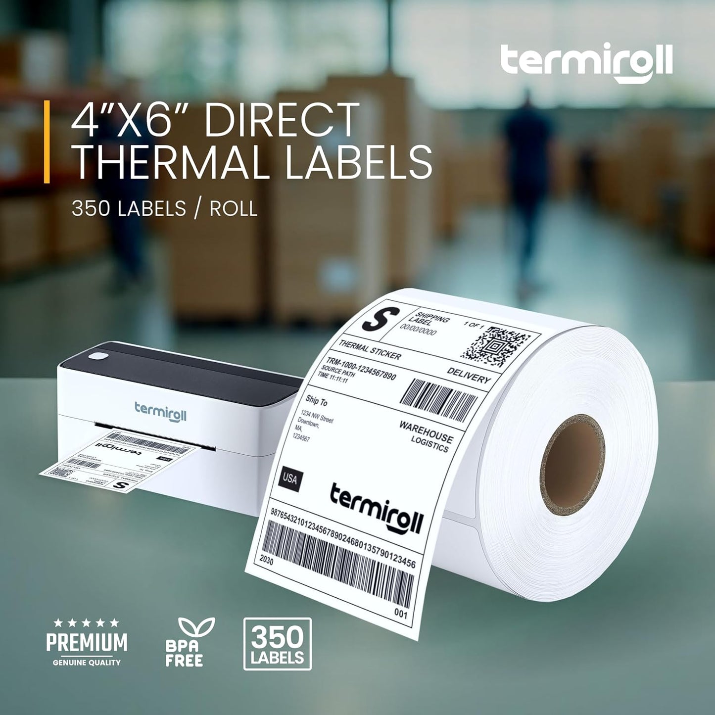 4x6 Thermal Labels – 350 Labels/Roll – Direct Thermal, Non-Perforated – Compatible with Rollo, Zebra, iDPRT, MUNBYN – Strong Adhesive, BPA-Free – Commercial Grade by TERMIROLL