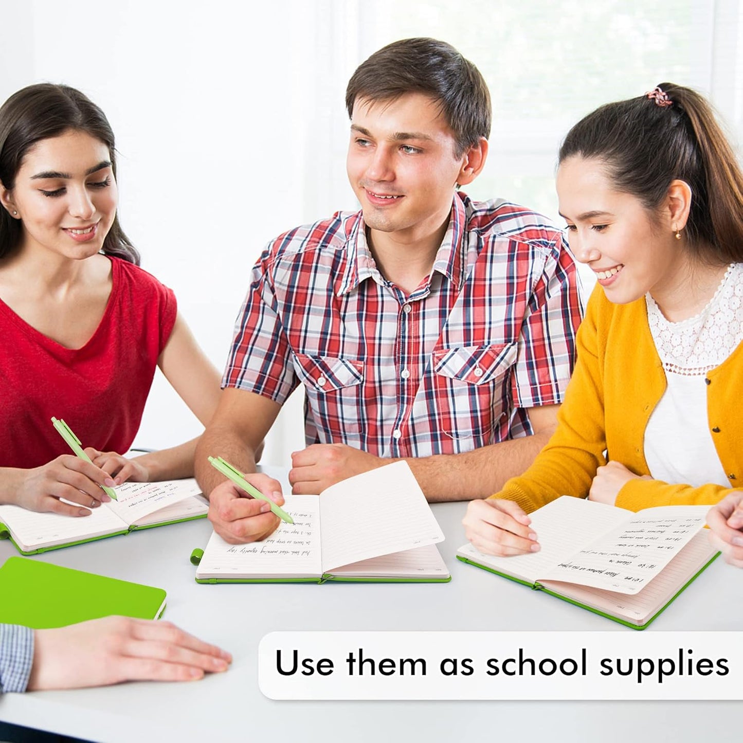 feela 5 Pack Notebooks Journals Bulk, Hardcover Notebook Classic Ruled Lined Journals with Pen Holder for Women Girls School Business Supplies, with 5 Black Pens, 120 GSM, 5.1”x8.3”, A5, Green