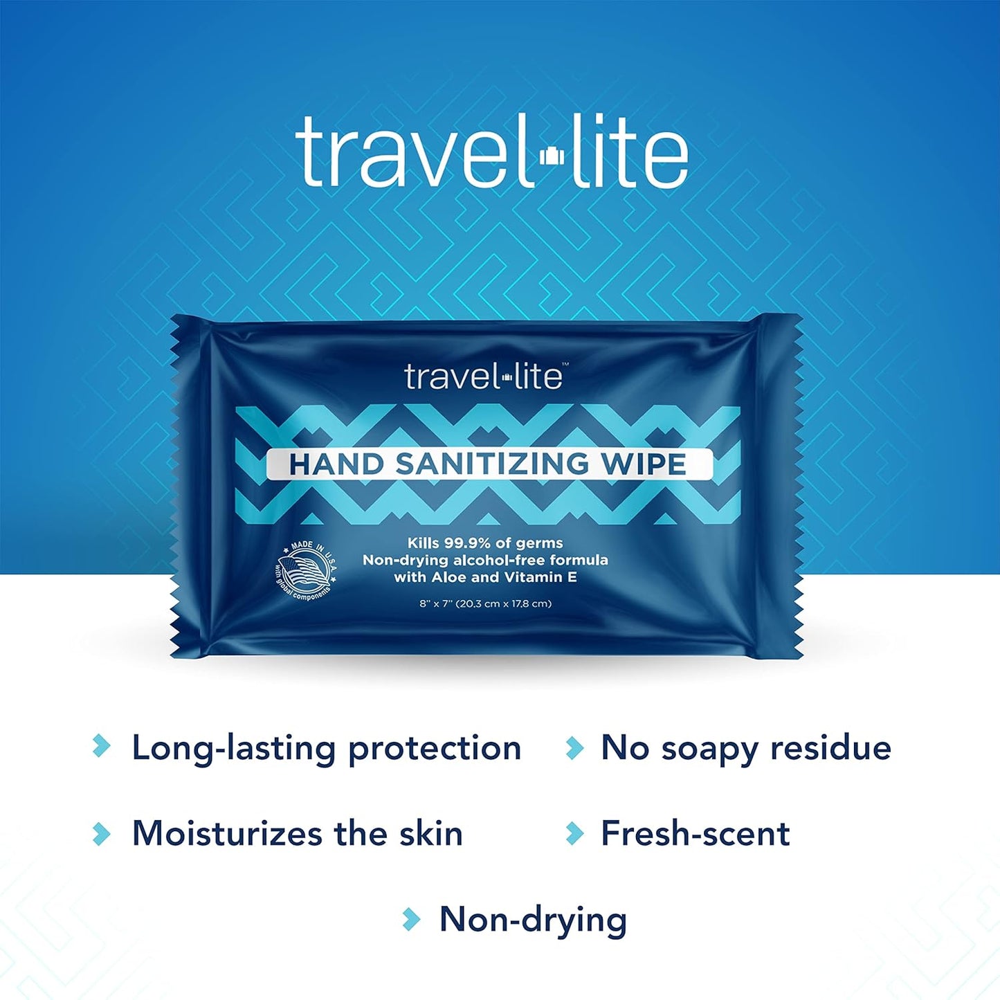 Travel Lite Alcohol-Free Hand Wipes with Aloe Vera and Vitamin E, Fresh Scent 50ct Individually Wrapped Travel Essentials Wipes for Adults and Kids