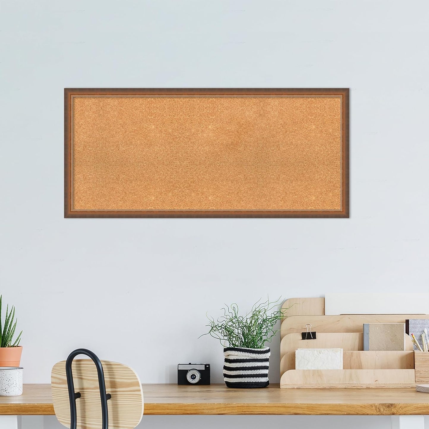 Amanti Art Natural Cork Board for Wall, 20x44 Vision Board with Bronze Frame, Oversize Corkboard Office Decor for Home Organization, Modern Corkboard Pinboard to Display Items for Home Organization