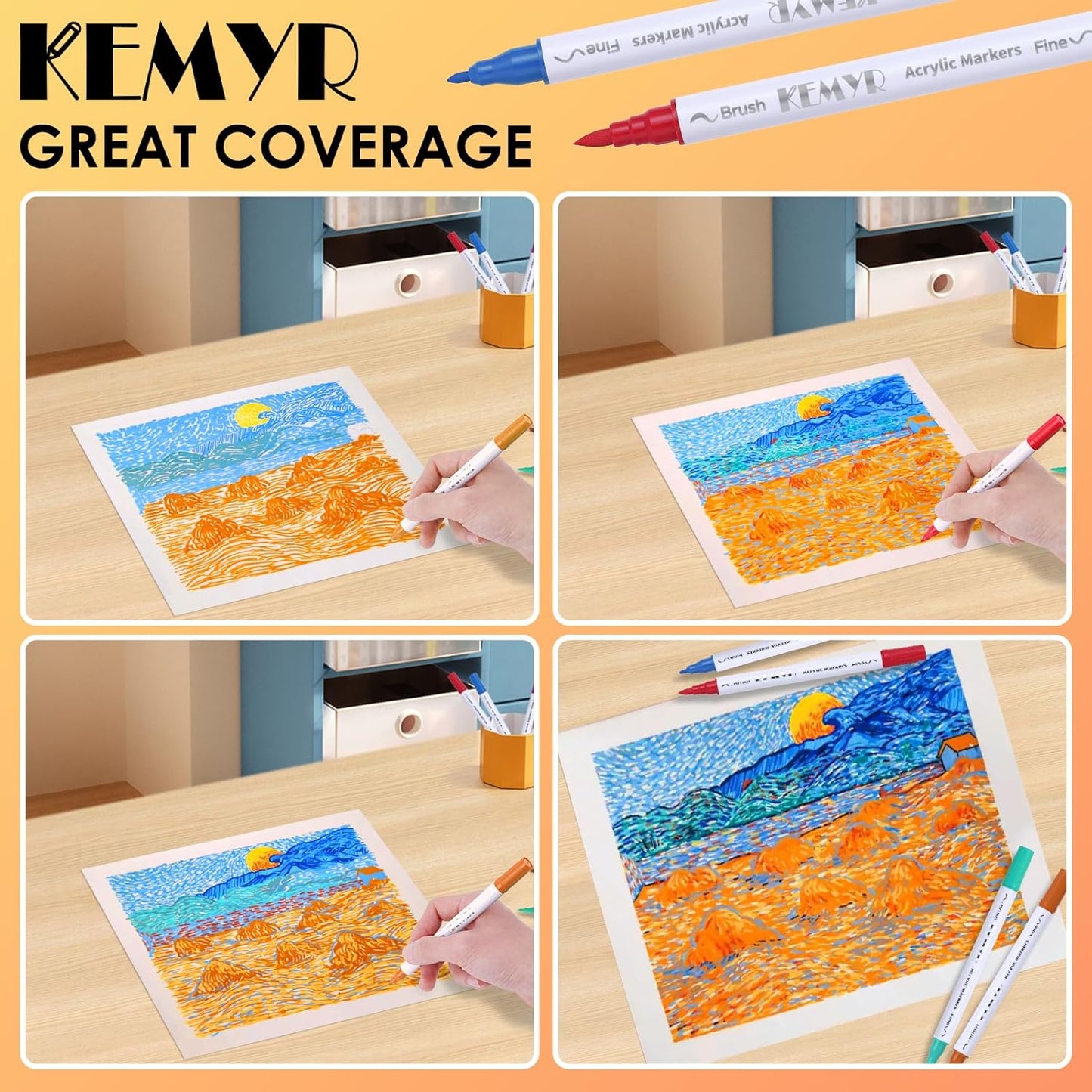 48 Colors Brush & Fine Tip Acrylic Paint Pens, Dual Tip Acrylic Paint Markers for Paper, Wood, Canvas, Stone, Rock, Glass, Fabric, DIY, Ceramic, Art Supplies for Kids and Adults Drawing