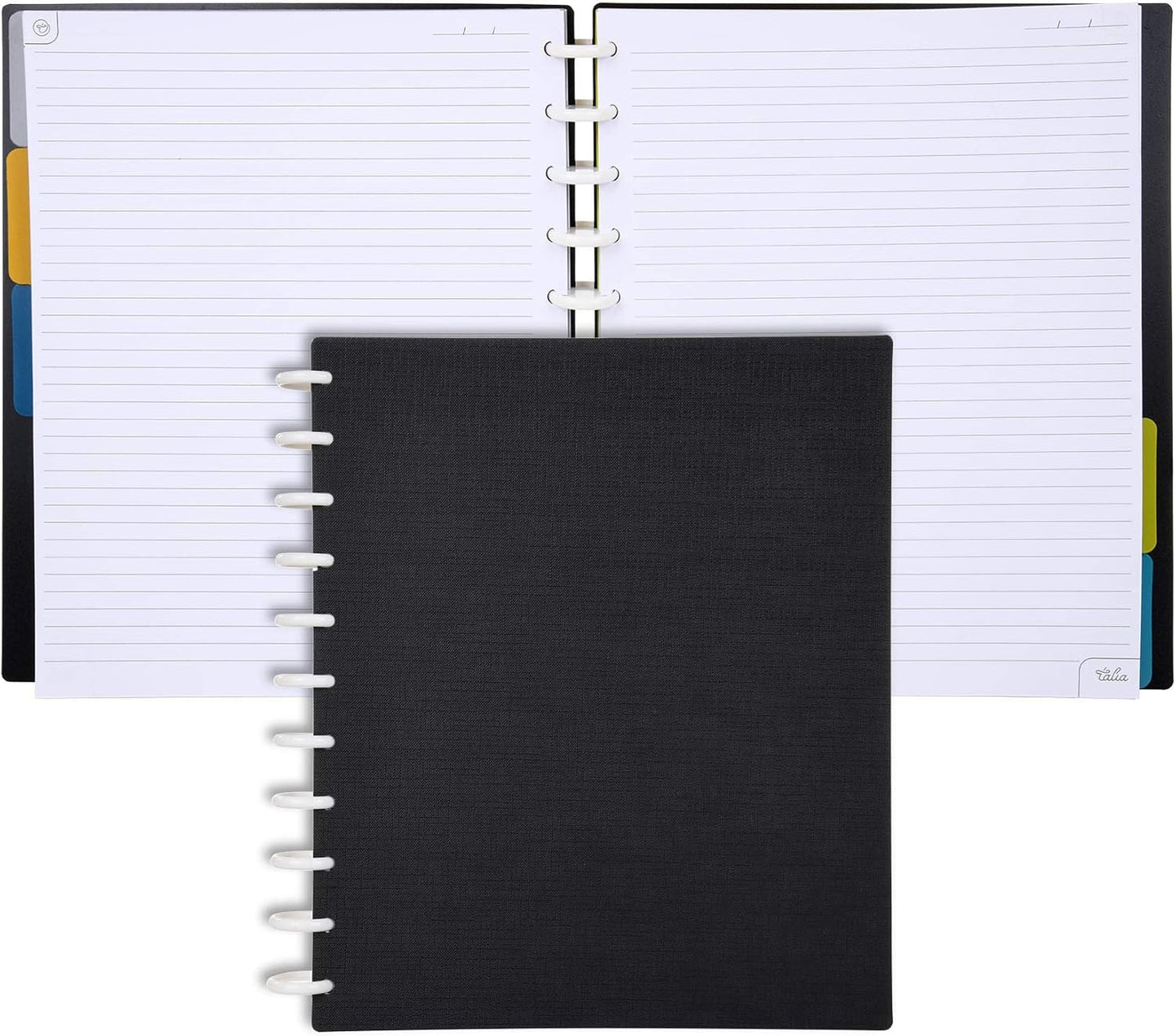 Talia Discbound Notebooks, Planner, Customizable, (Black, Letter (8.5in x 11in))