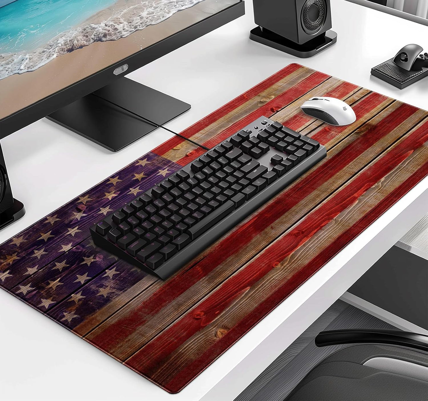 Patriot Wood Grain American Flag Extended Large Gaming Computer Mouse Pad, Suitable for Home Office and Study Keyboard Mouse Pad 35.4 x 15.7 x 0.12 Inches