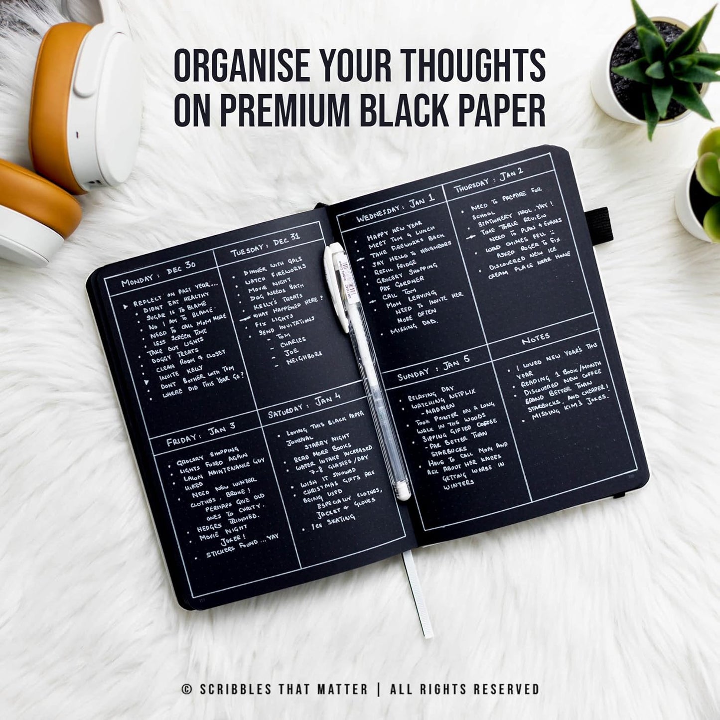 Black Paper Bullet Dotted Journal Notebook | A5 Starry Night by Scribbles That Matter | Free white gel pen | 160gsm Blackout no-bleed dot grid paper | For Men and Women | 5.75 x 8.5 in | Black