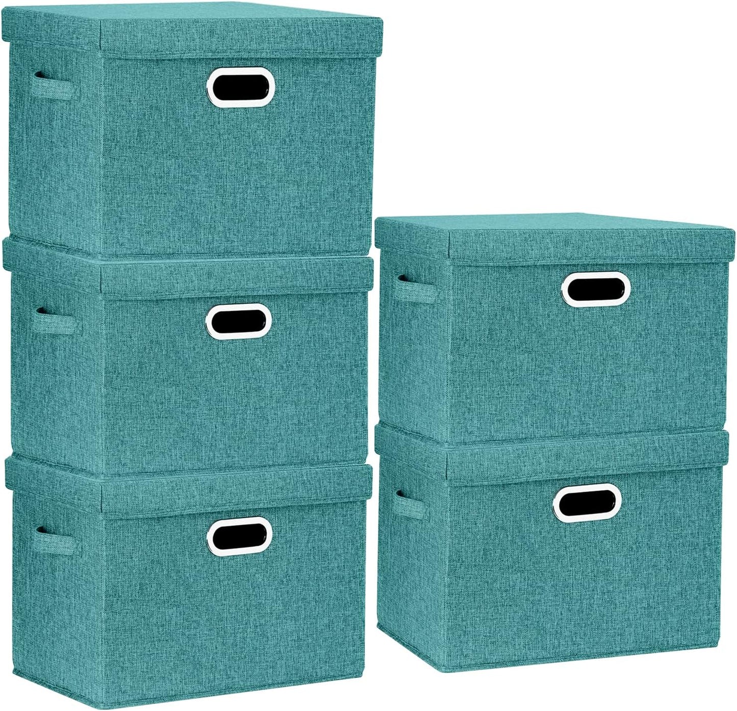 TYEERS Large Storage Bins with Lids, Collapsible, Washable, Fabric Storage Boxes for Organizing, 17.3x11.8x11.4 inches, 5 Pack, Aqua Deep