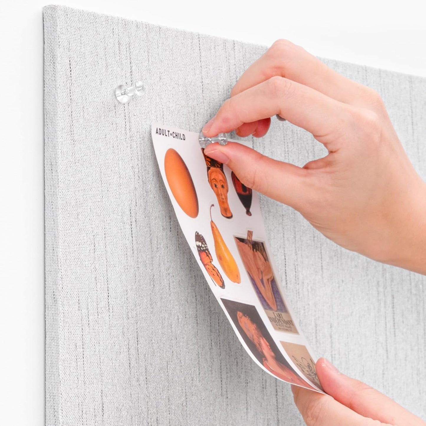 Bulletin Board 36 x 24 inches, 3' x 2' Linen Board for Wall, Decorative Fabric Pin Board with Safe Removable Adhesive Tapes for Home and Office, Includes 20 Push Pins-Gray Stripes