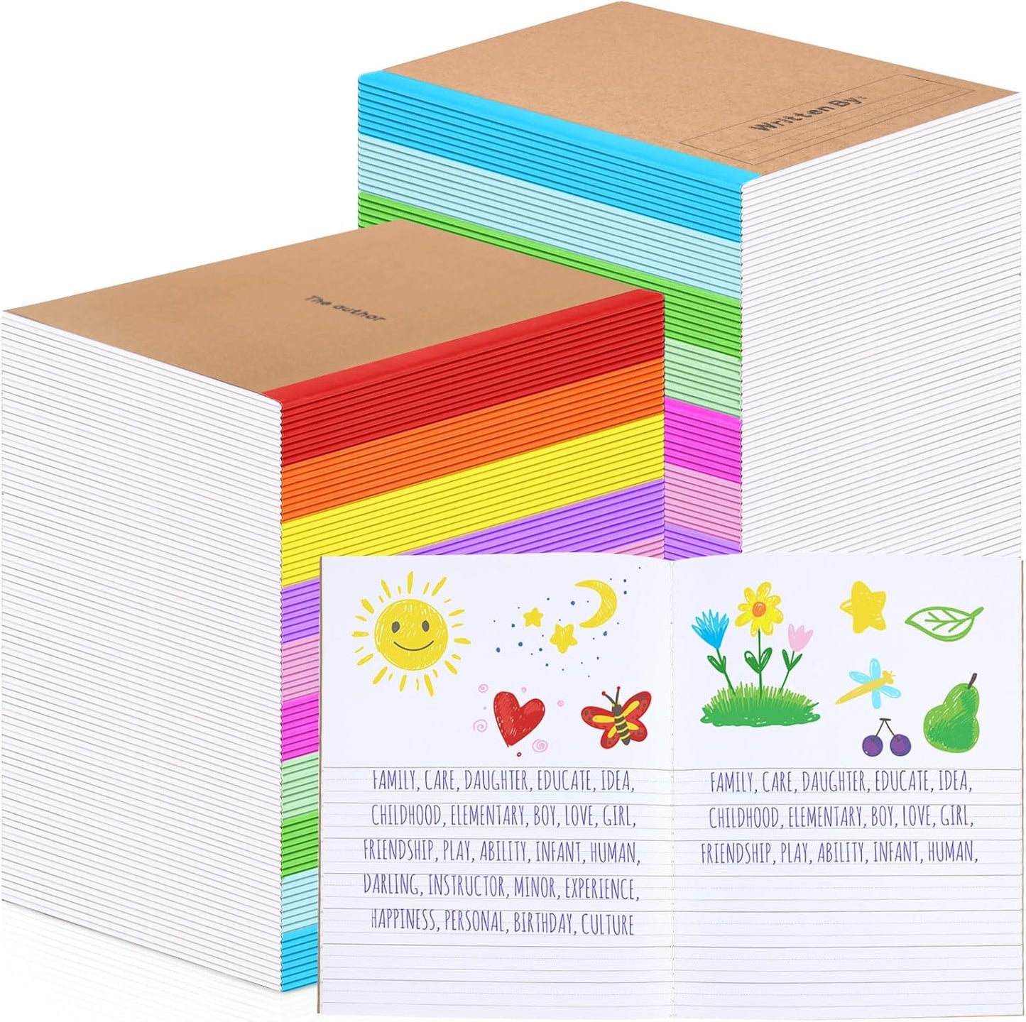 Henoyso 40 Pcs Primary Composition Notebook 9 3/4 x 7 1/2 Inch Kids Journal, Back to School Supplies, K-2 Primary Writing Notebook for Kids Student Draw and Write Story Journal (Stylish Color)