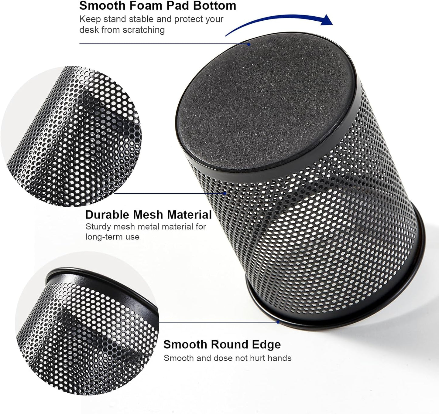 Comix Pen Holder Desk Organizer, Wire Mesh Pencil Cup with Foam Pad and Non-Slip Bottom Office Supplies Desk Accessories for Home Office School, 2 Packs