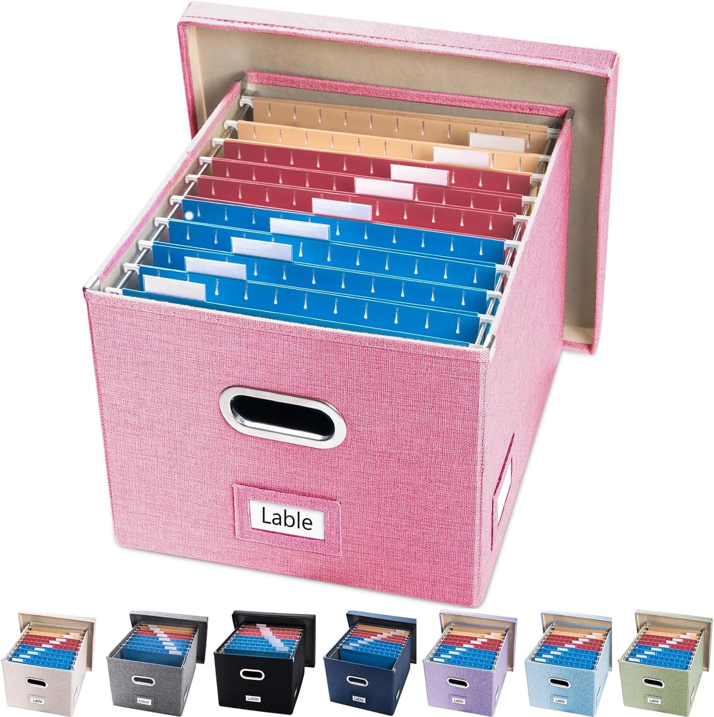 PRANDOM File Organizer Box - Set of 1 Collapsible Decorative Linen Filing Storage Hanging File Folders with Lids Office Cabinet Letter/Legal Pink (17x14x11.2 inch)