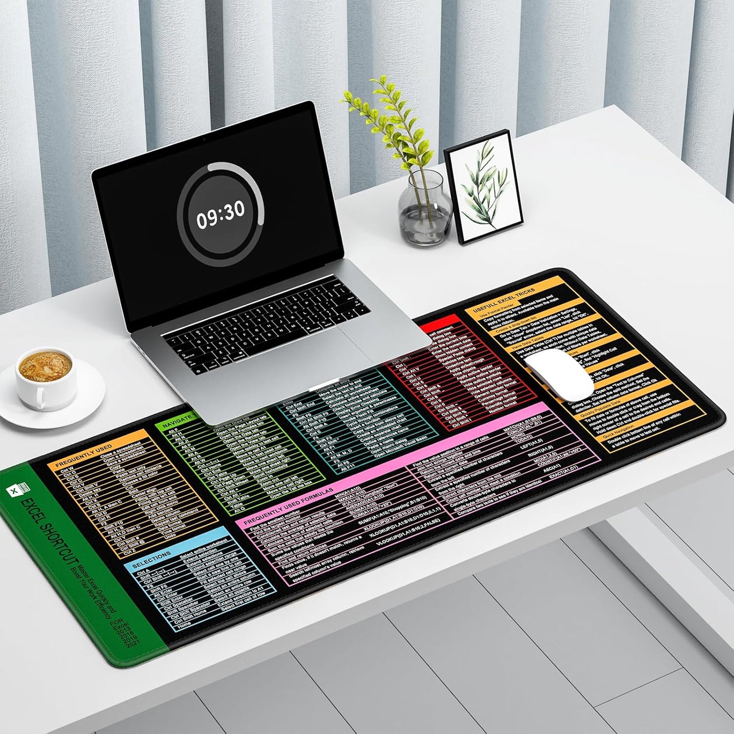 Auhoahsil Large Mouse Pad, XXL Gaming Mousepad, Desk Mat for Desktop, Thick Rubber, Big & Long Size, Stitched Edges, Full Desk Pad for Laptop & Computer, Extended 31.5 x 11.8 in, Excel Shortcut Keys