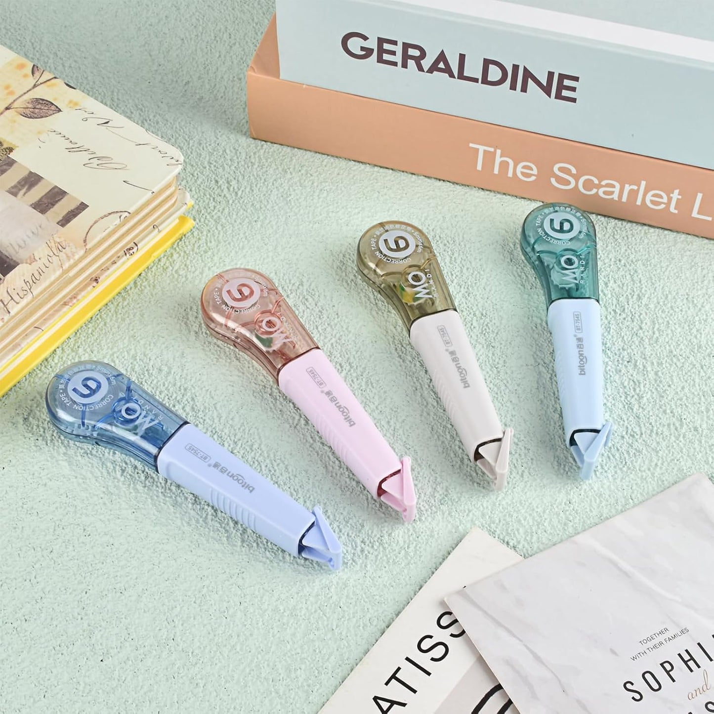 Temiary 8 Pcs Correction Tape Pens, Aesthetic for Instant Correction, Easy to Use, Pen Shaped Applicator for Office School Supplies, 1/5 Inch x 236 Inches (Morandi)