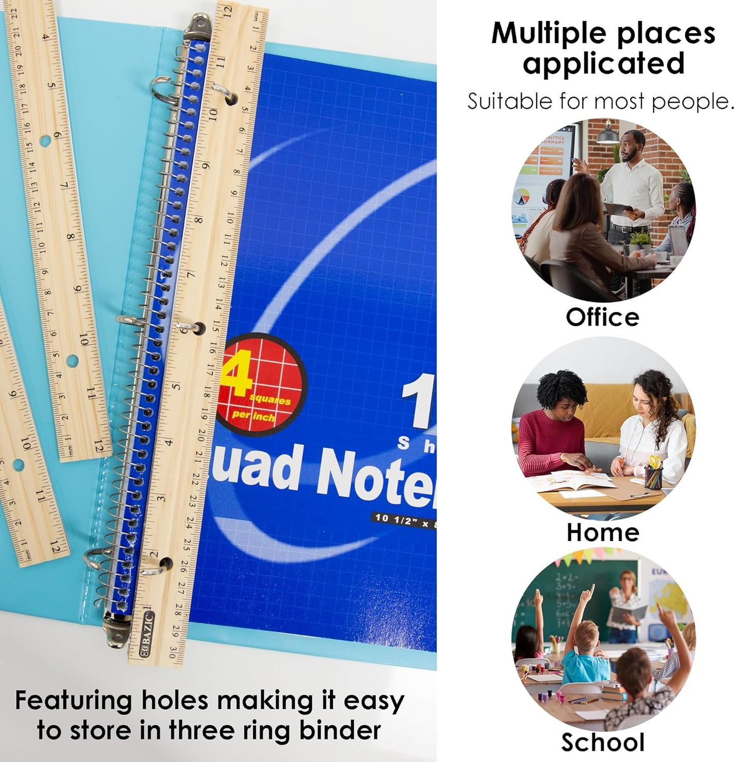 BAZIC Wooden Ruler 12" (30cm), Singel Metal Edge, Inches Centimeter Metric Measuring Drafting Rulers, for Students School Supplies (3/Pack), 24-Packs