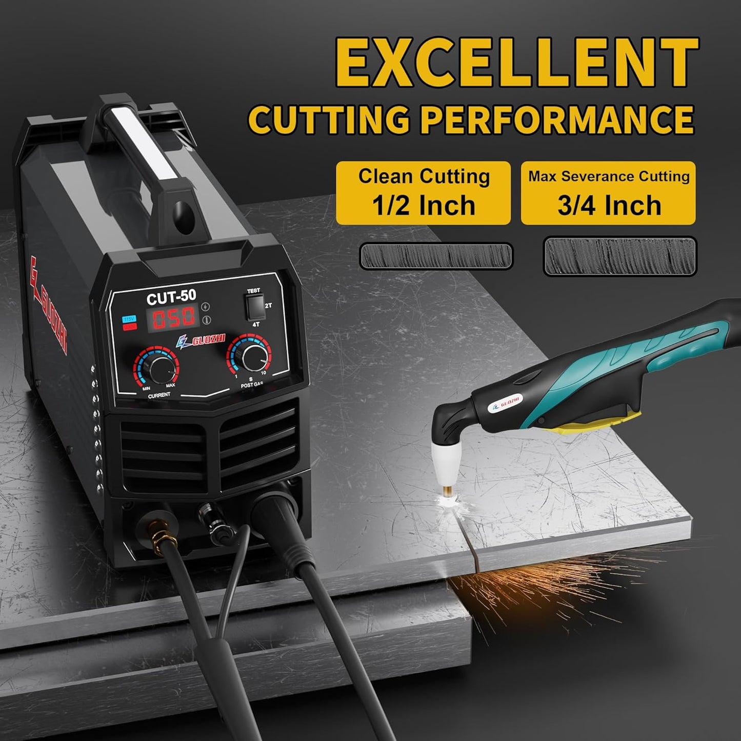 GZ GUOZHI Plasma Cutter, 50 Amp Air Inverter Plasma Cutter, 110V/220V Dual Voltage Digital Display IGBT Inverter Plasma Cutting Machine with 2T/4T/TEST Function