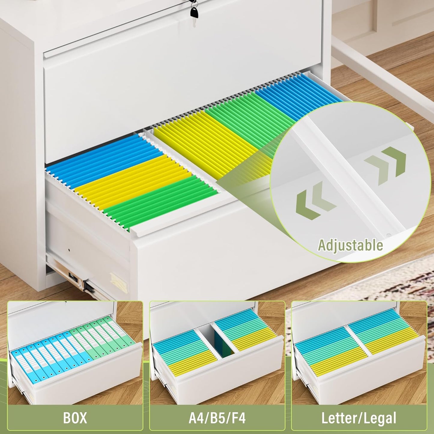 Crownland Lateral File Cabinet with 2 Drawers, 28" W Metal Lockable Office File Cabinets for Home Office- Stores Letter/Legal/A4/F4 Files(White)