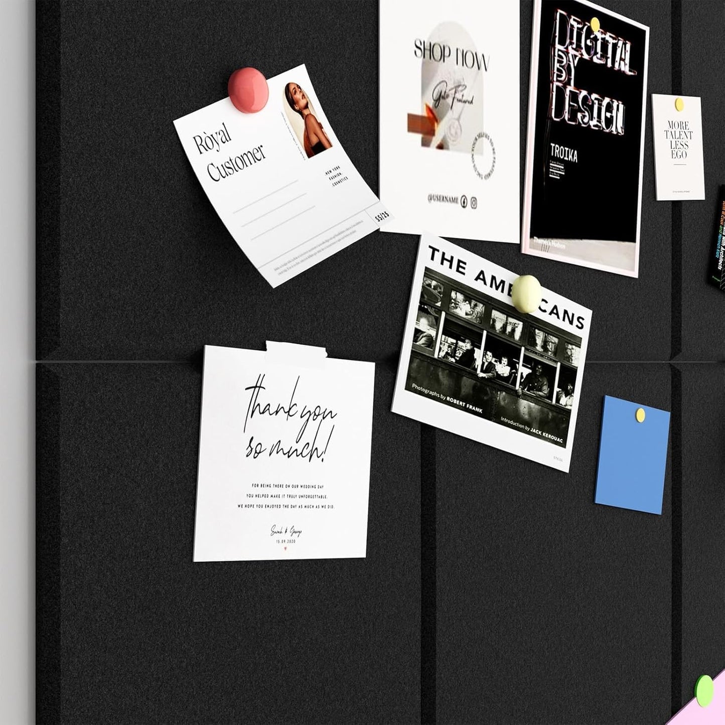 Large Cork Boards for Walls – 48 x 36 Self Adhesive Felt Wall Tiles, Ideal for Office Black Bulletin Board, Easy to Install Pin Board Photo Board