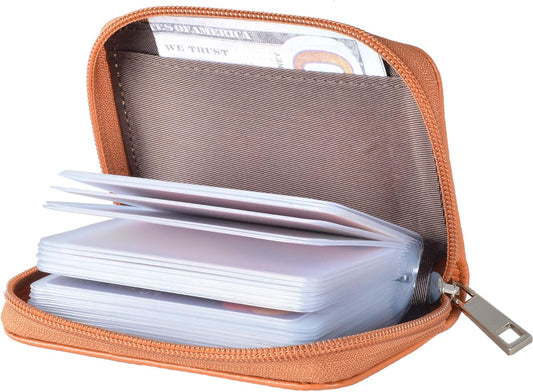 Easyoulife Genuine Leather Credit Card Holder Zipper Wallet With 26 Card Slots