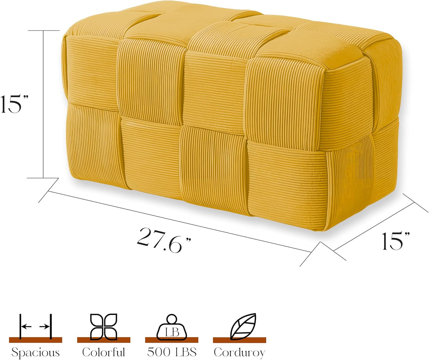 Ottoman Foot Rest Soft and Comfortable Ottoman Square Corduroy Woven Design Sofa Stool (Yellow-L)