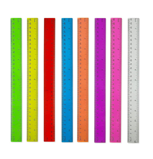 Transparent Plastic Rulers for Students, 12 Inch with Centimeters and Millimeters Scale, Assorted Colors, 8 Pack