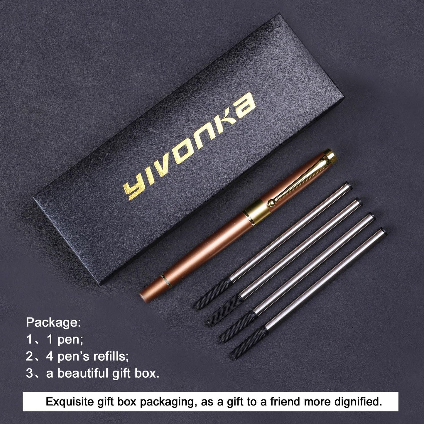 YIVONKA Ballpoint Pen Black Refill,Luxury Ballpoint Line width 0.5mm,Best Ball Pen Gift Set for Men & Women Professional Executive,Office,Nice BallPens Classy Gift Box (Rose Gold)