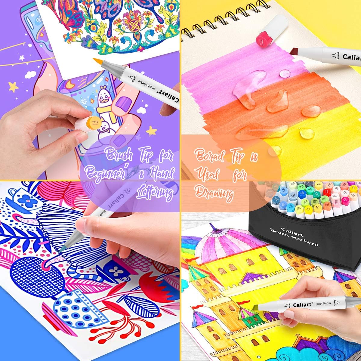 Caliart Alcohol Brush Markers, 121 Colors Dual Tip Artist Brush & Chisel Tip Sketch Art Markers, Aesthetic Cute Preppy Stuff School Supplies, Pens for Lettering Cards Drawing Mothers Day Gift for Mom