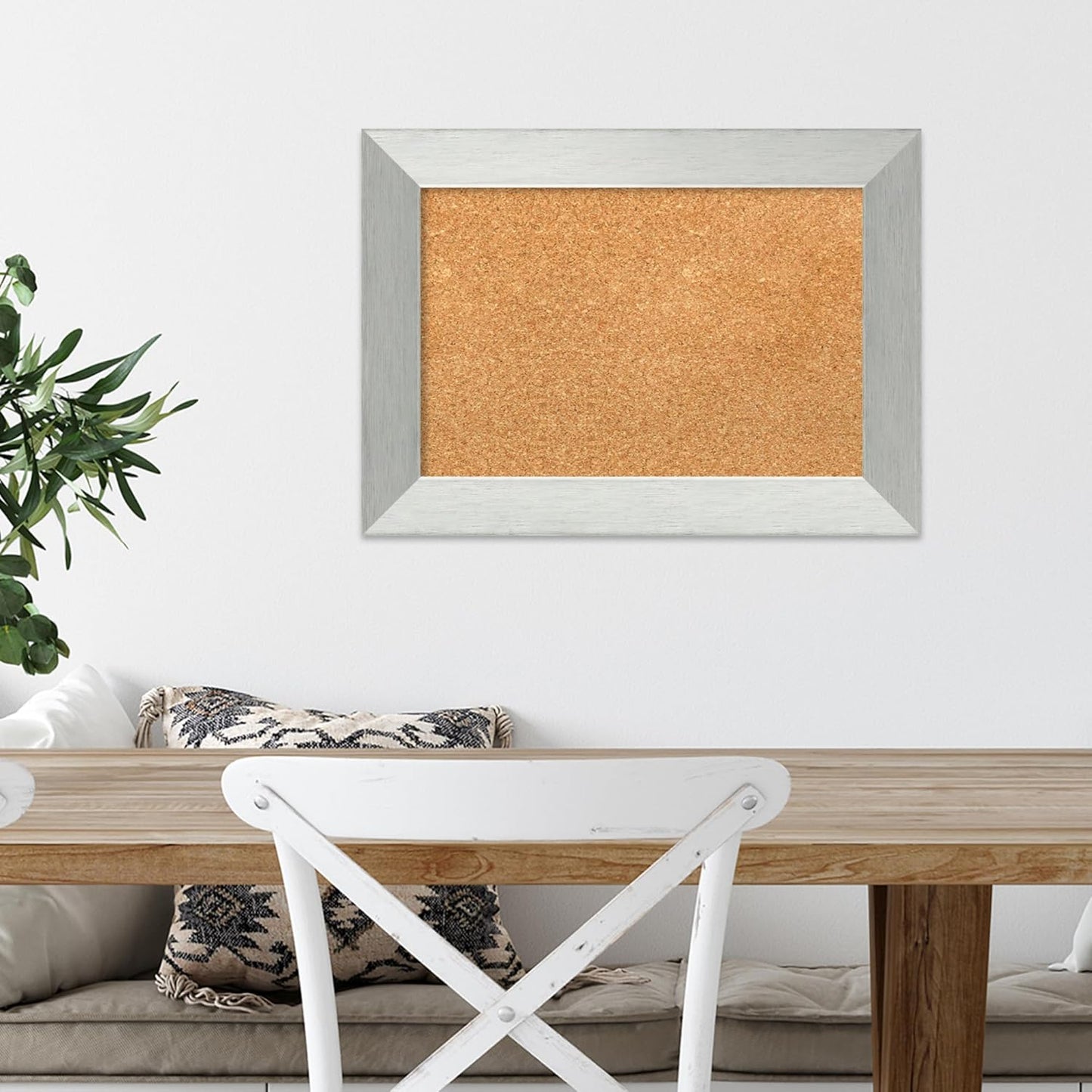 Amanti Art Natural Cork Board for Wall, 16x22 Vision Board with Silver Wood Frame, Small Corkboard Office Decor for Home Organization, Modern Corkboard Pinboard to Display Items for Home Organization