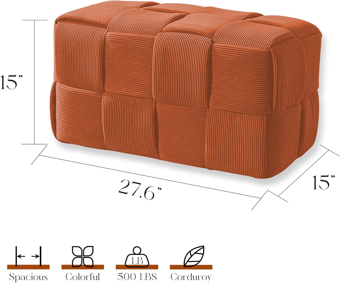 Ottoman Foot Rest Soft and Comfortable Ottoman Square Corduroy Woven Design Sofa Stool (Orange-L)