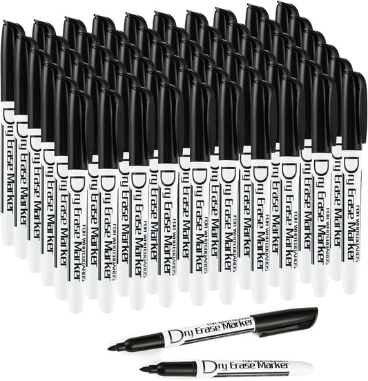 Volcanics Black Dry Erase Markers Bulk Pack of 60 Low Odor Fine Tip Whiteboard Pens for Whiteboard Dry Erase Calendar