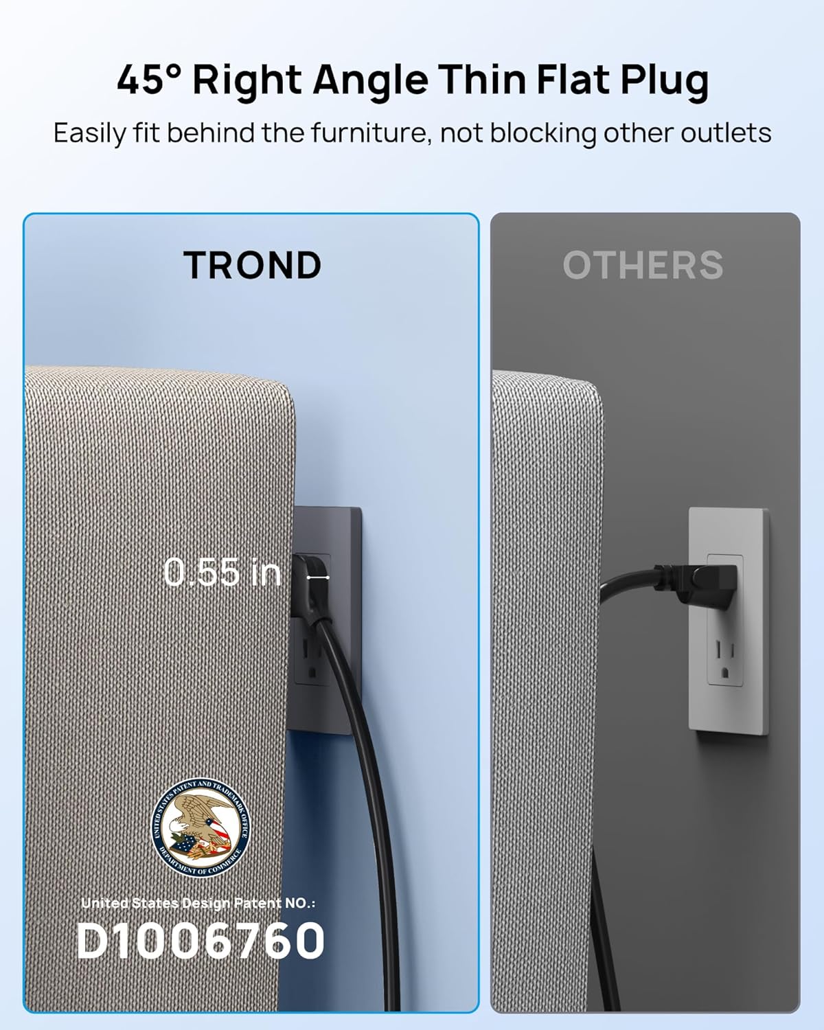 TROND Surge Protector Power Strip 15 ft, Flat Plug Extension Cord with 32W USB C & QC 3.0 Charger, 4000 Joules, ETL Listed, 13 Wide Spaced Outlets, Heavy Duty, Wall Mount for Home Office, Black